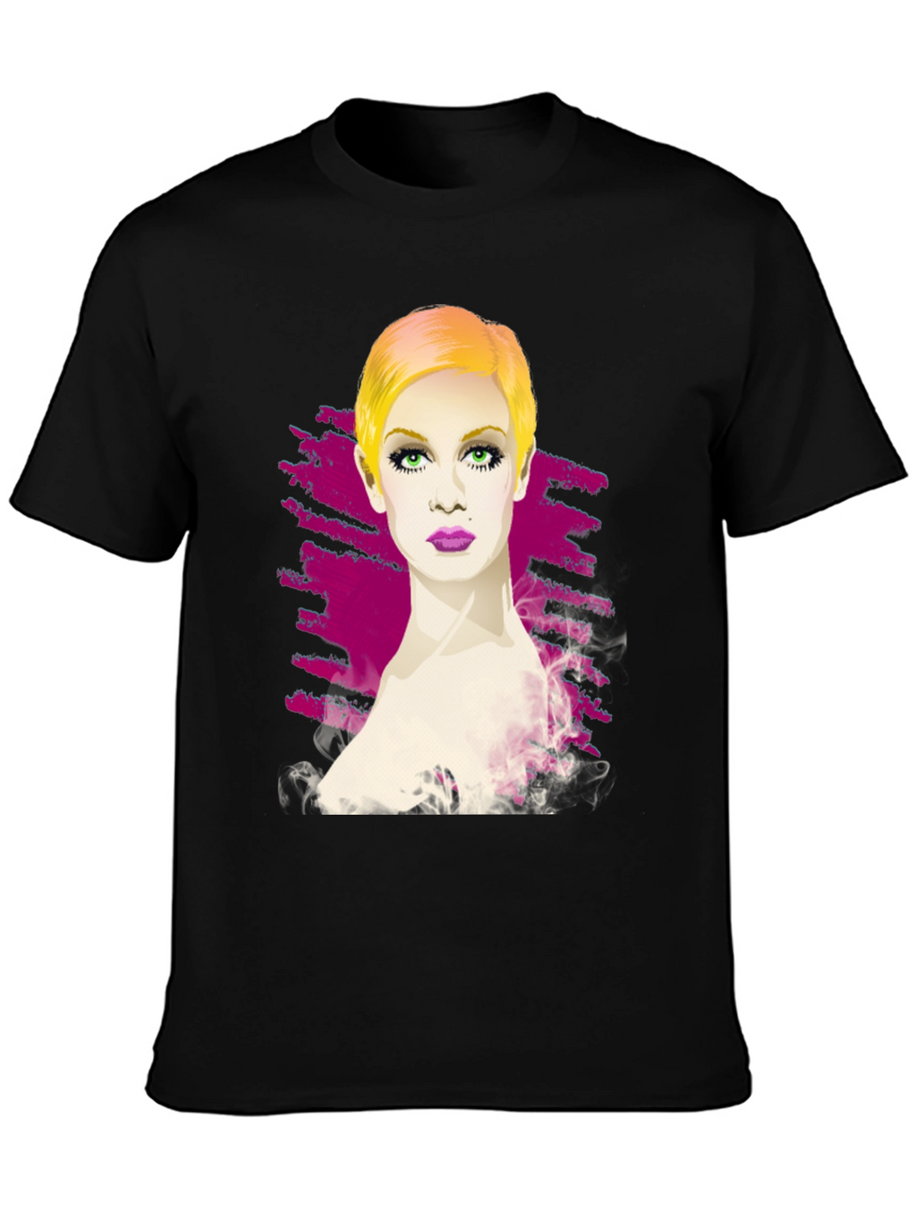 Twiggy Portrait Graphic Tee - Stylish Black T-Shirt