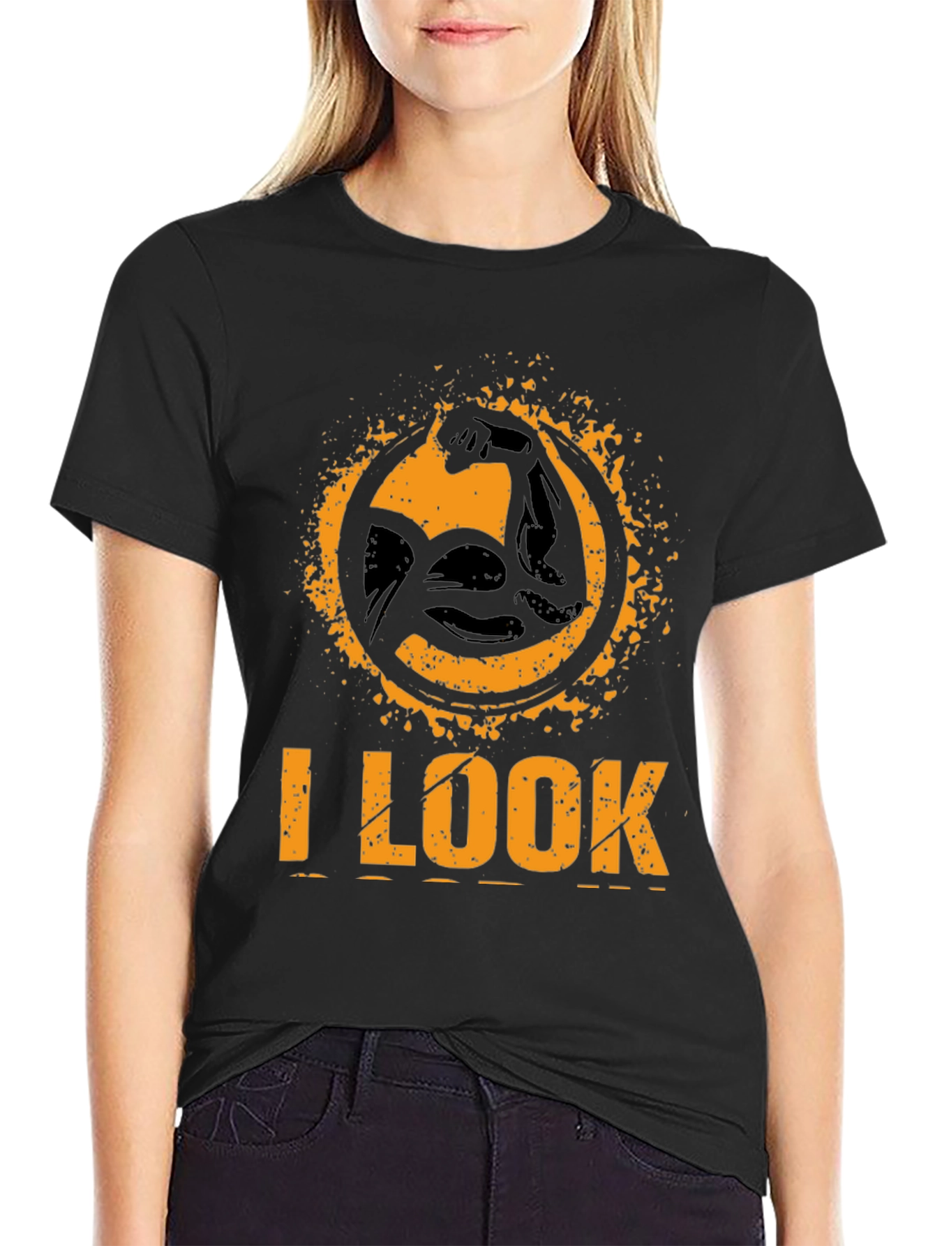 I LOOK STRONG Black Graphic T-Shirt