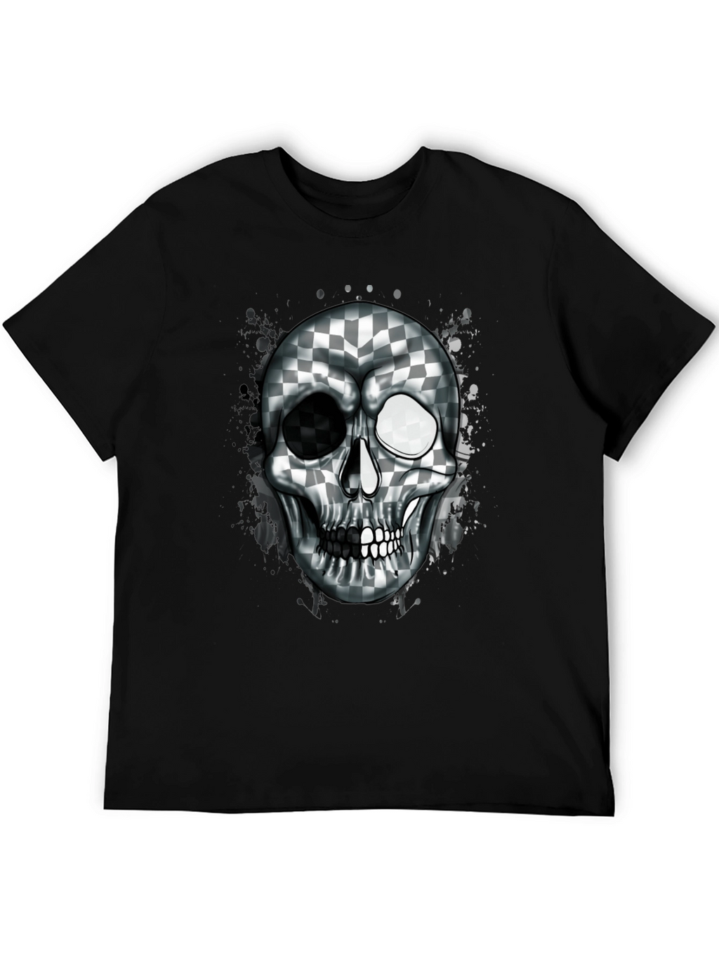 Checkered Skull Graphic Tee - Black