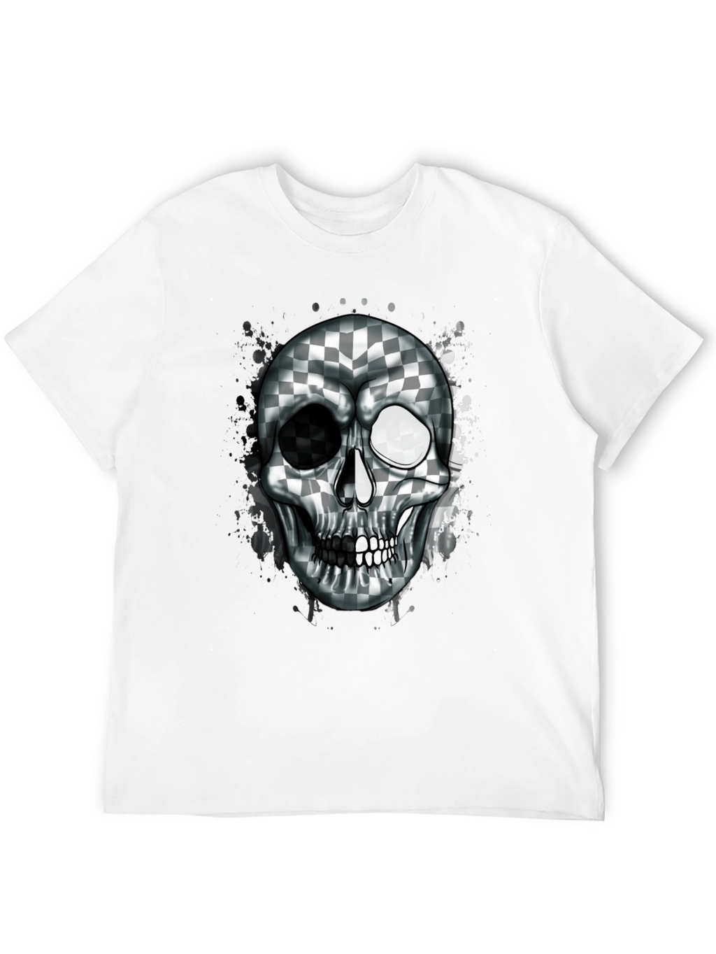 Checkered Skull Graphic Tee - Black