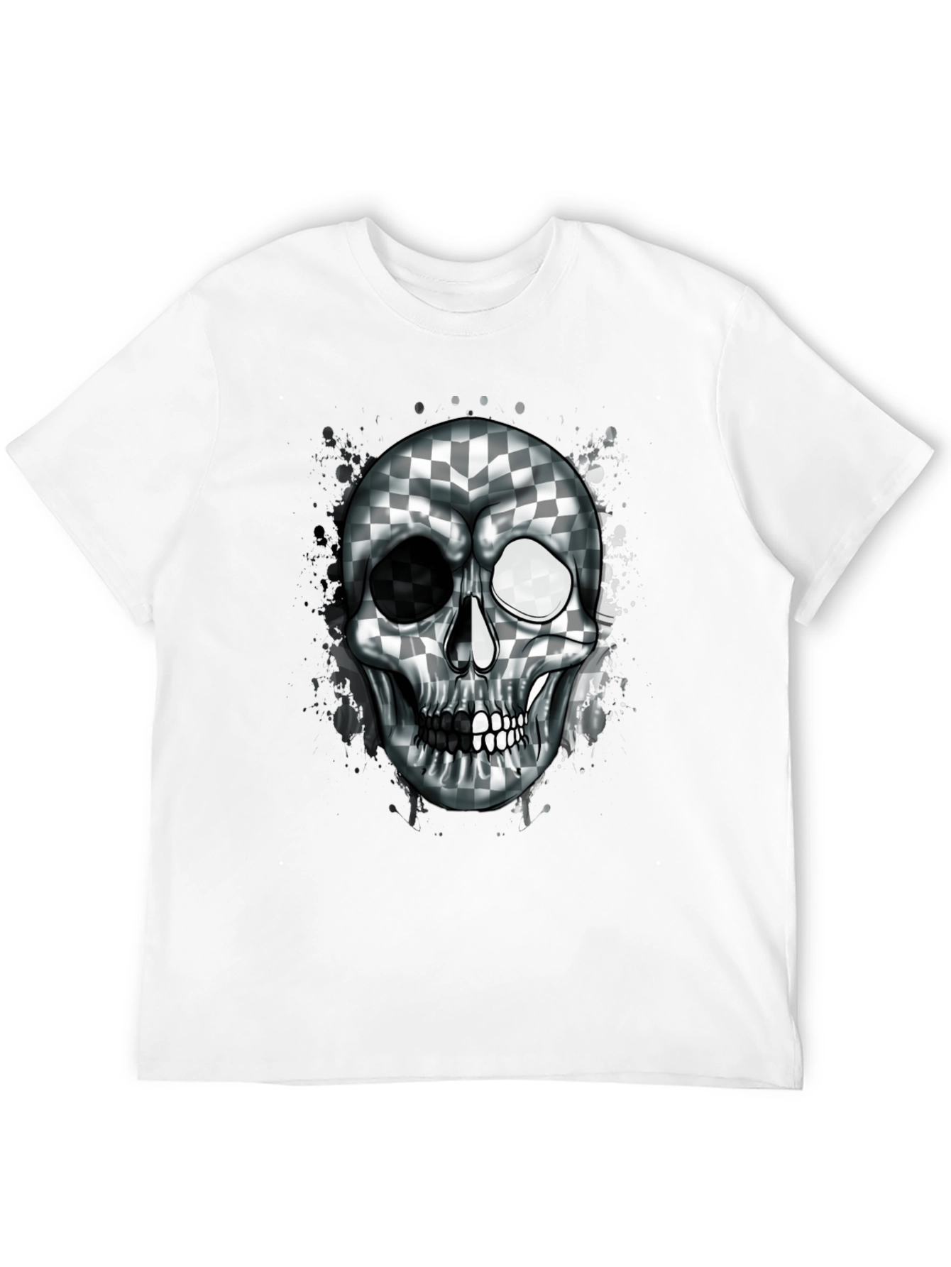 Checkered Skull Graphic Tee - Black