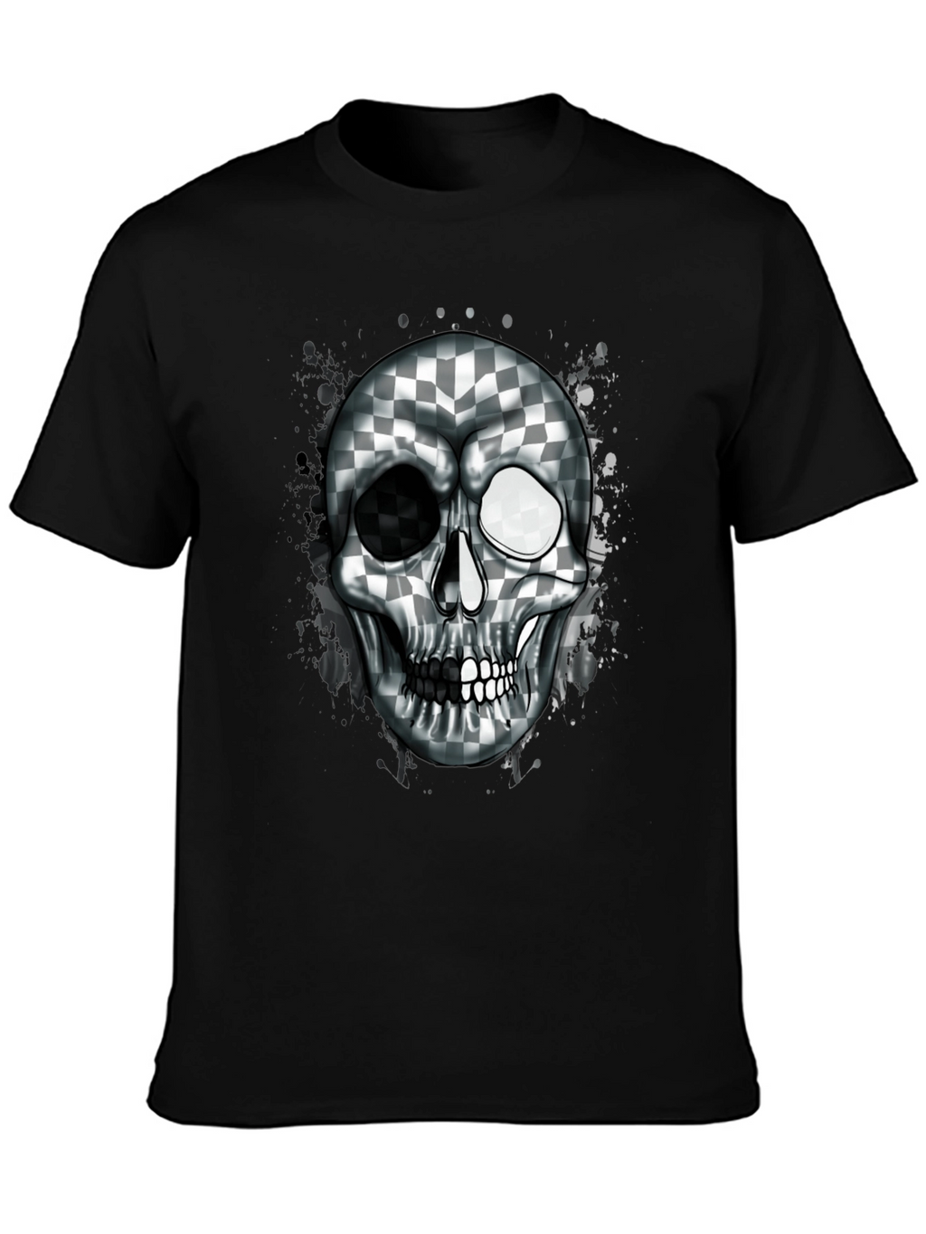 Checkered Skull Graphic Tee - Black