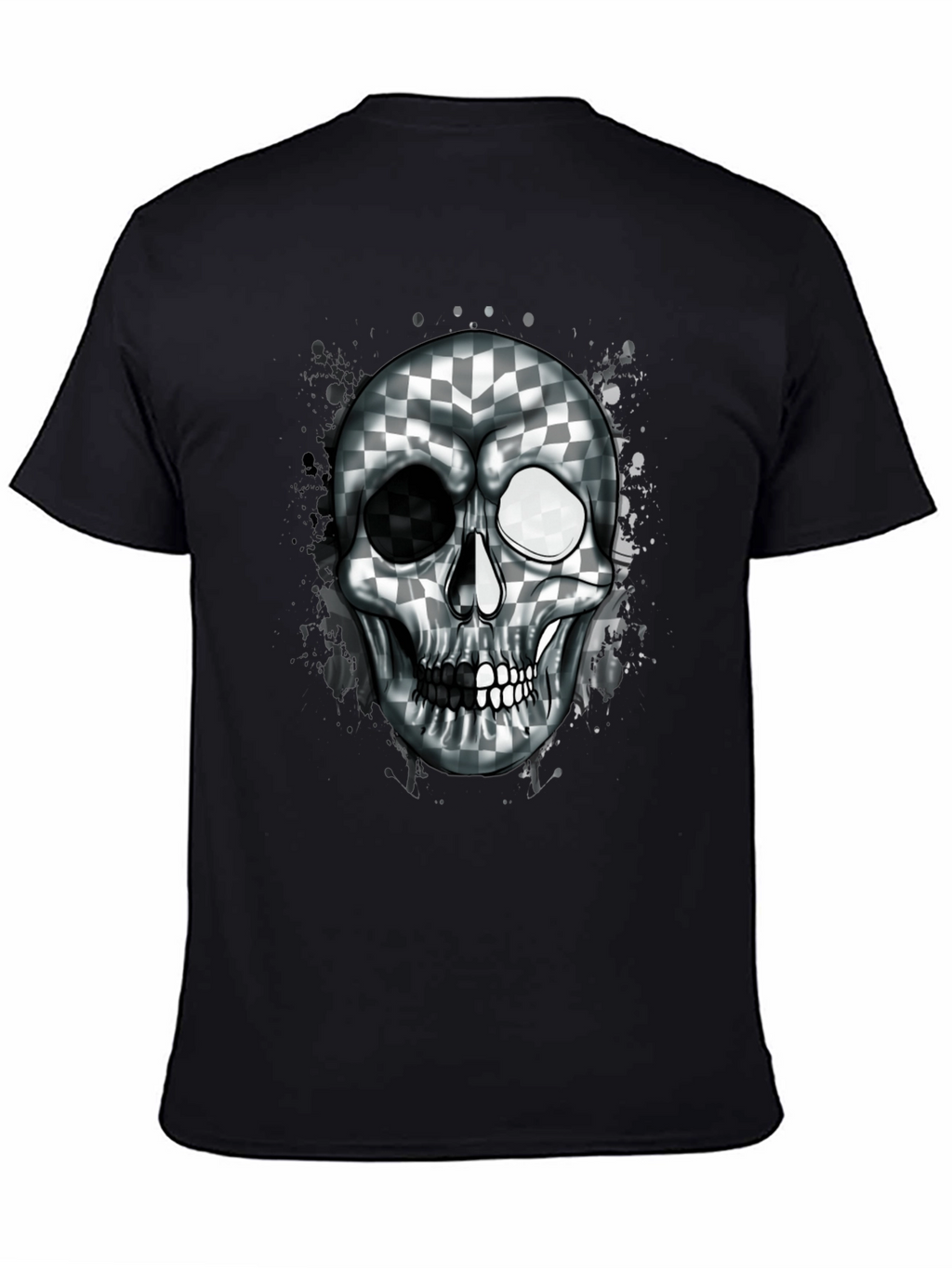Checkered Skull Graphic Tee - Black