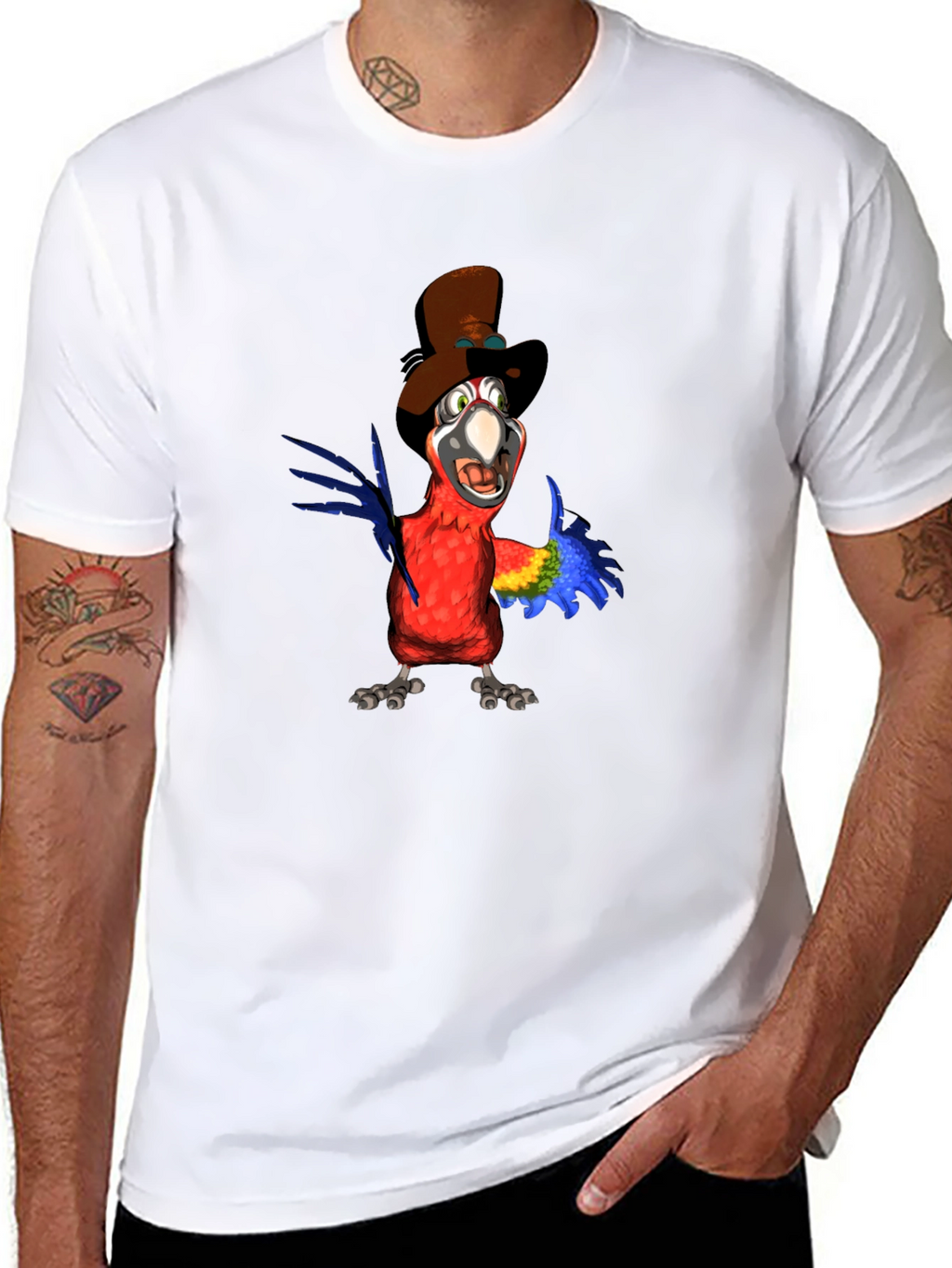 Parrot Cartoon Graphic Tee - Black