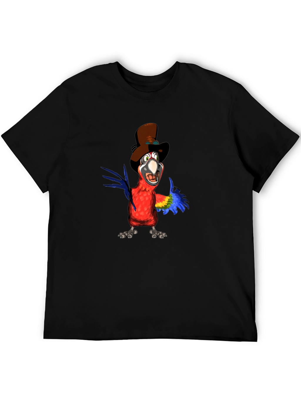 Parrot Cartoon Graphic Tee - Black