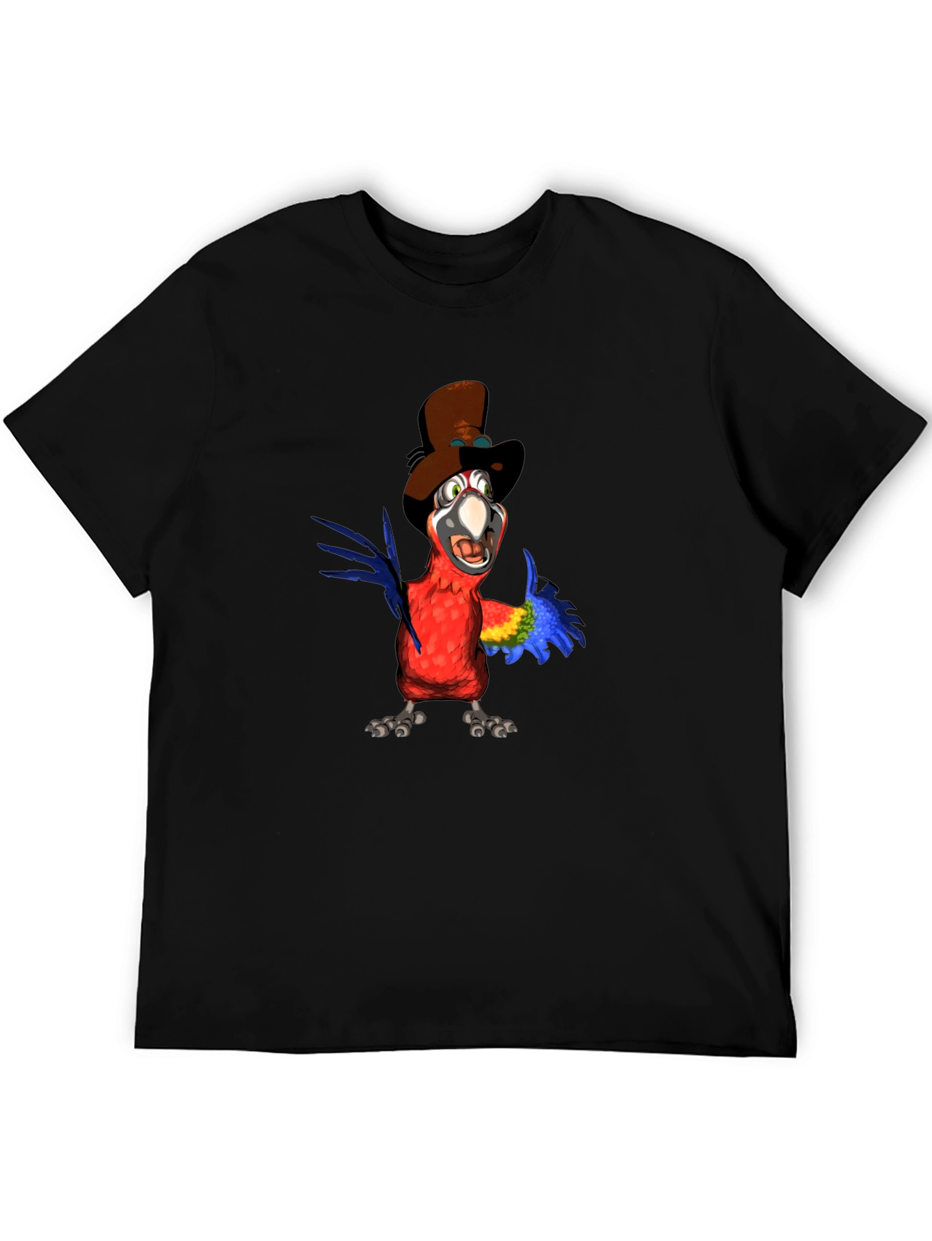 Parrot Cartoon Graphic Tee - Black