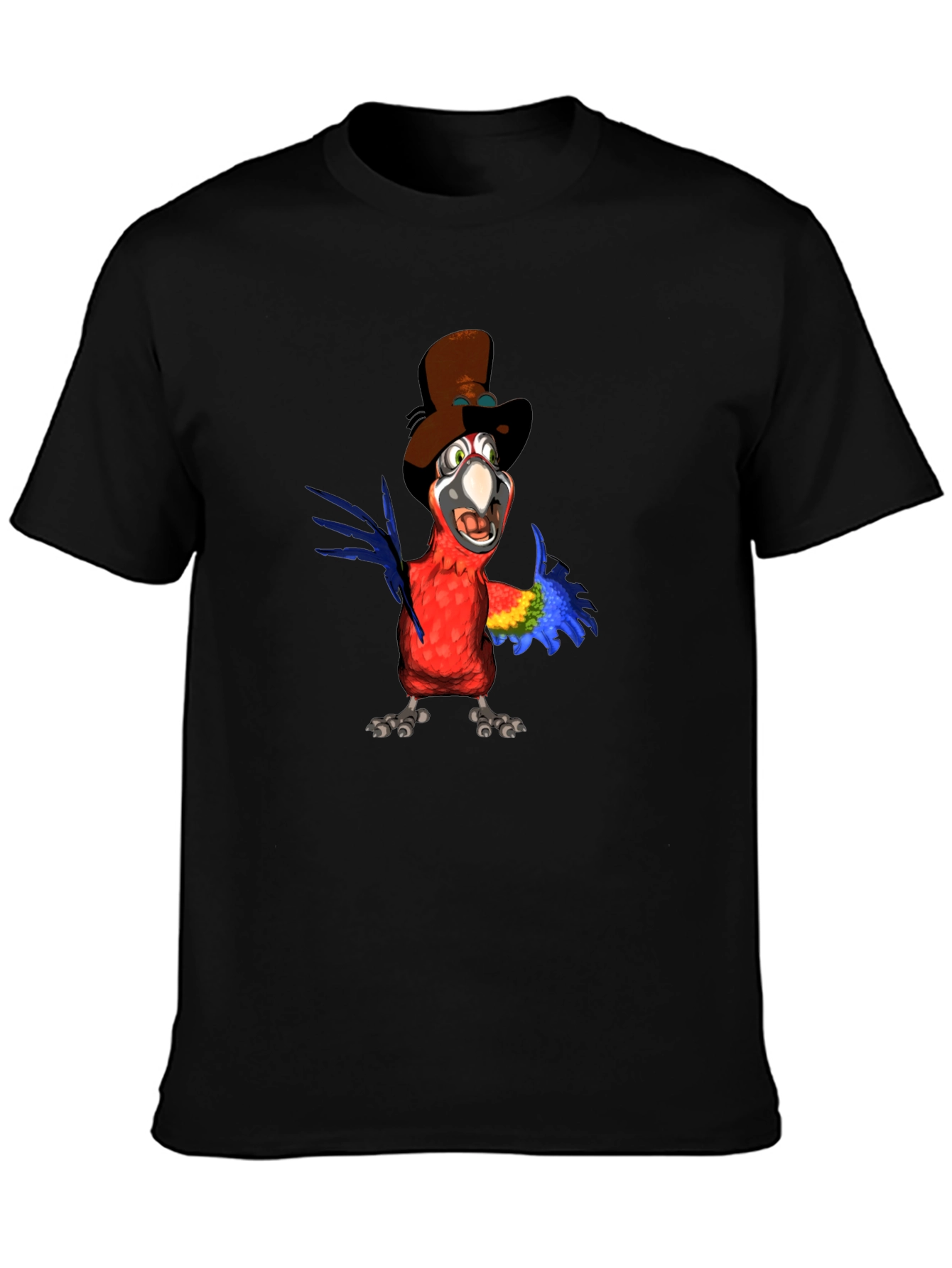 Parrot Cartoon Graphic Tee - Black