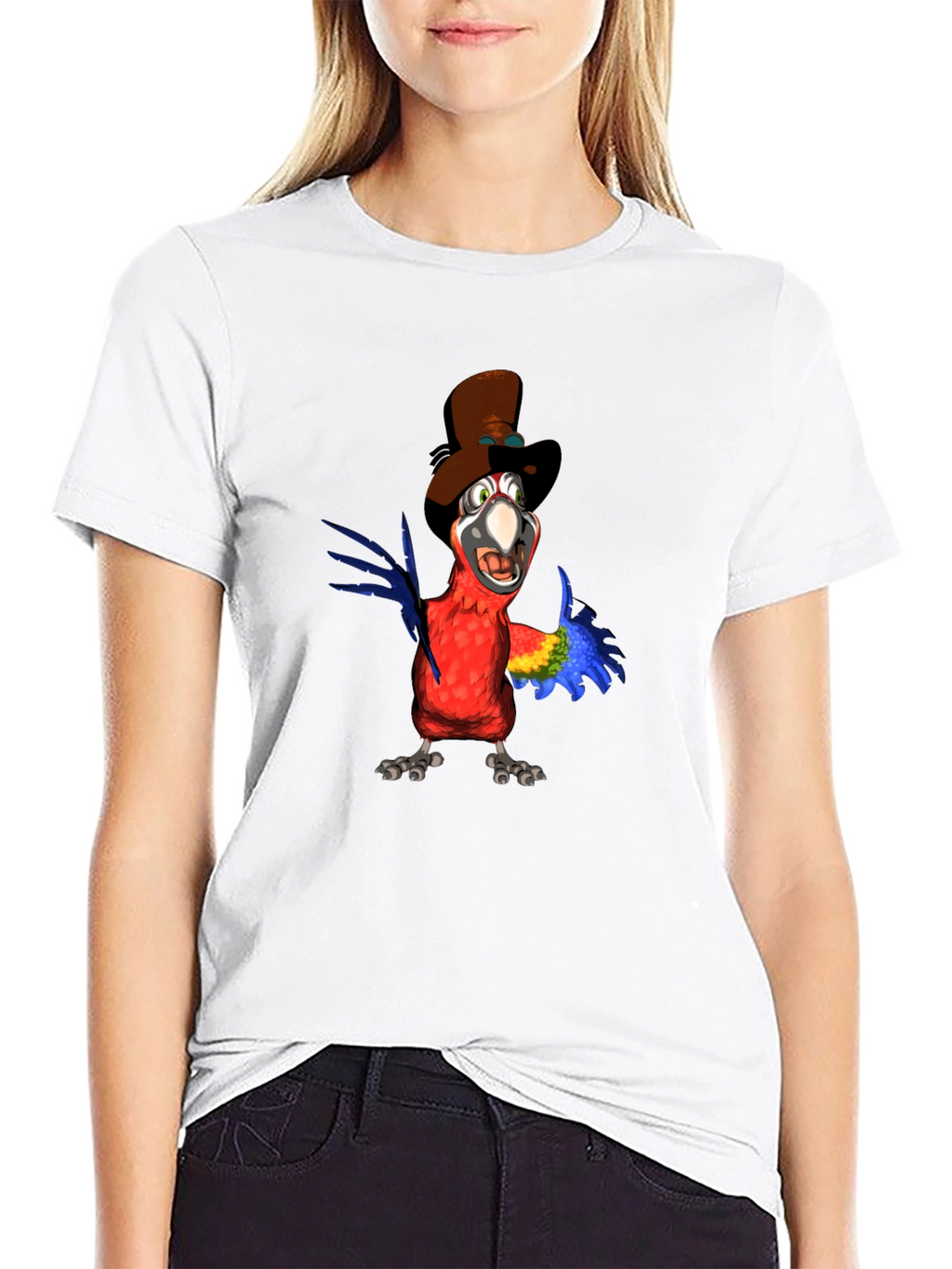 Parrot Cartoon Graphic Tee - Black