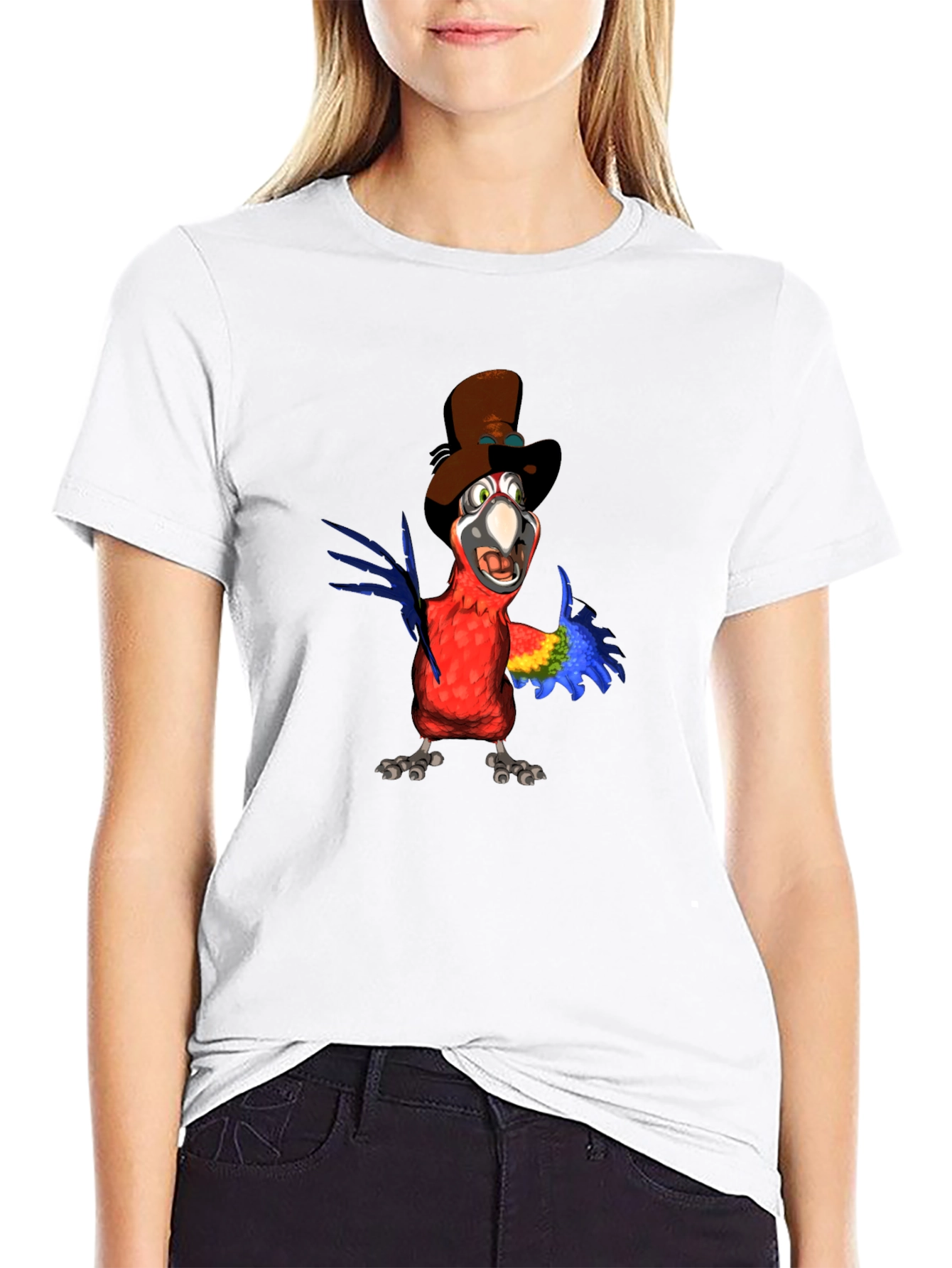 Parrot Cartoon Graphic Tee - Black