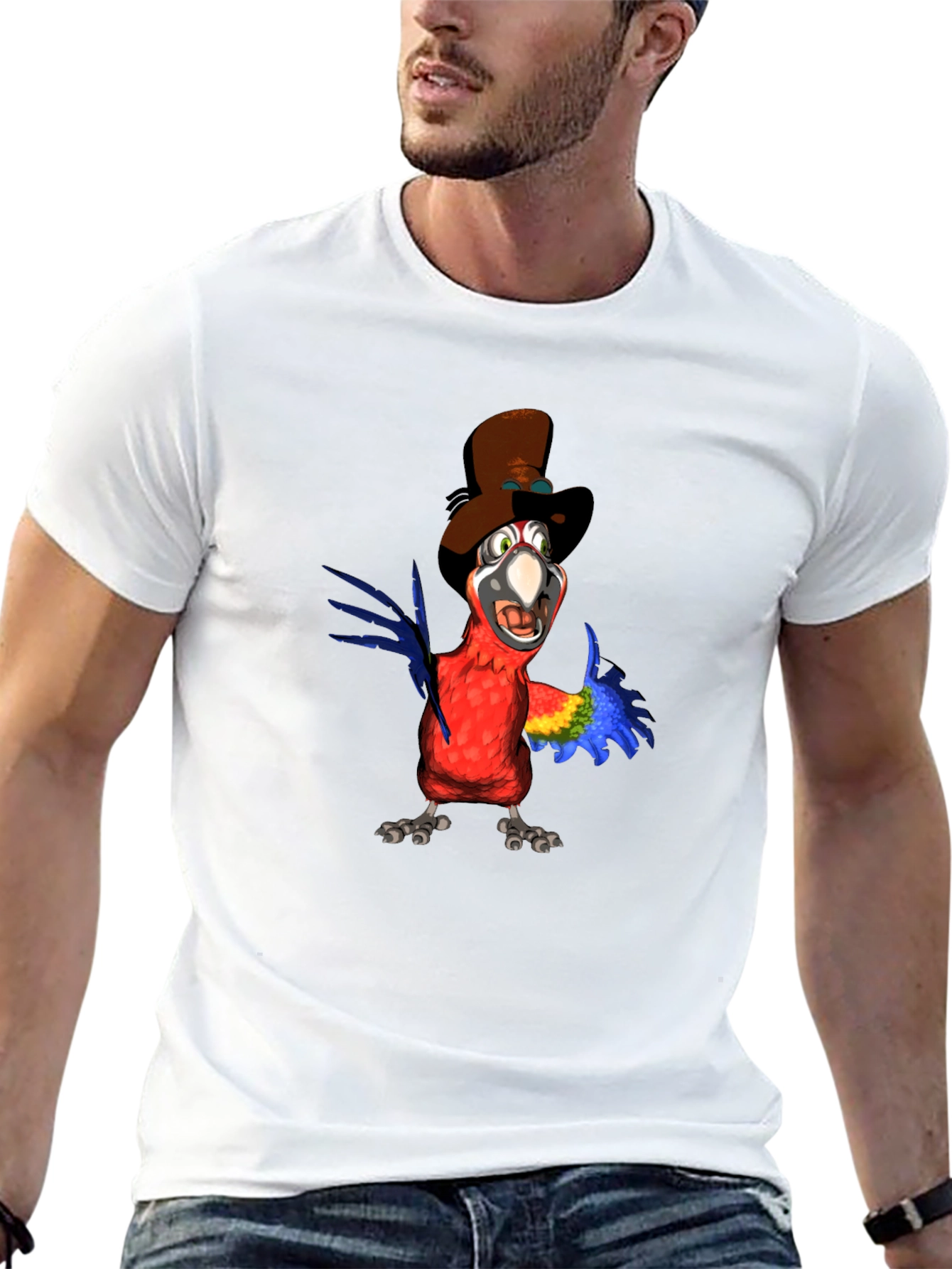 Parrot Cartoon Graphic Tee - Black