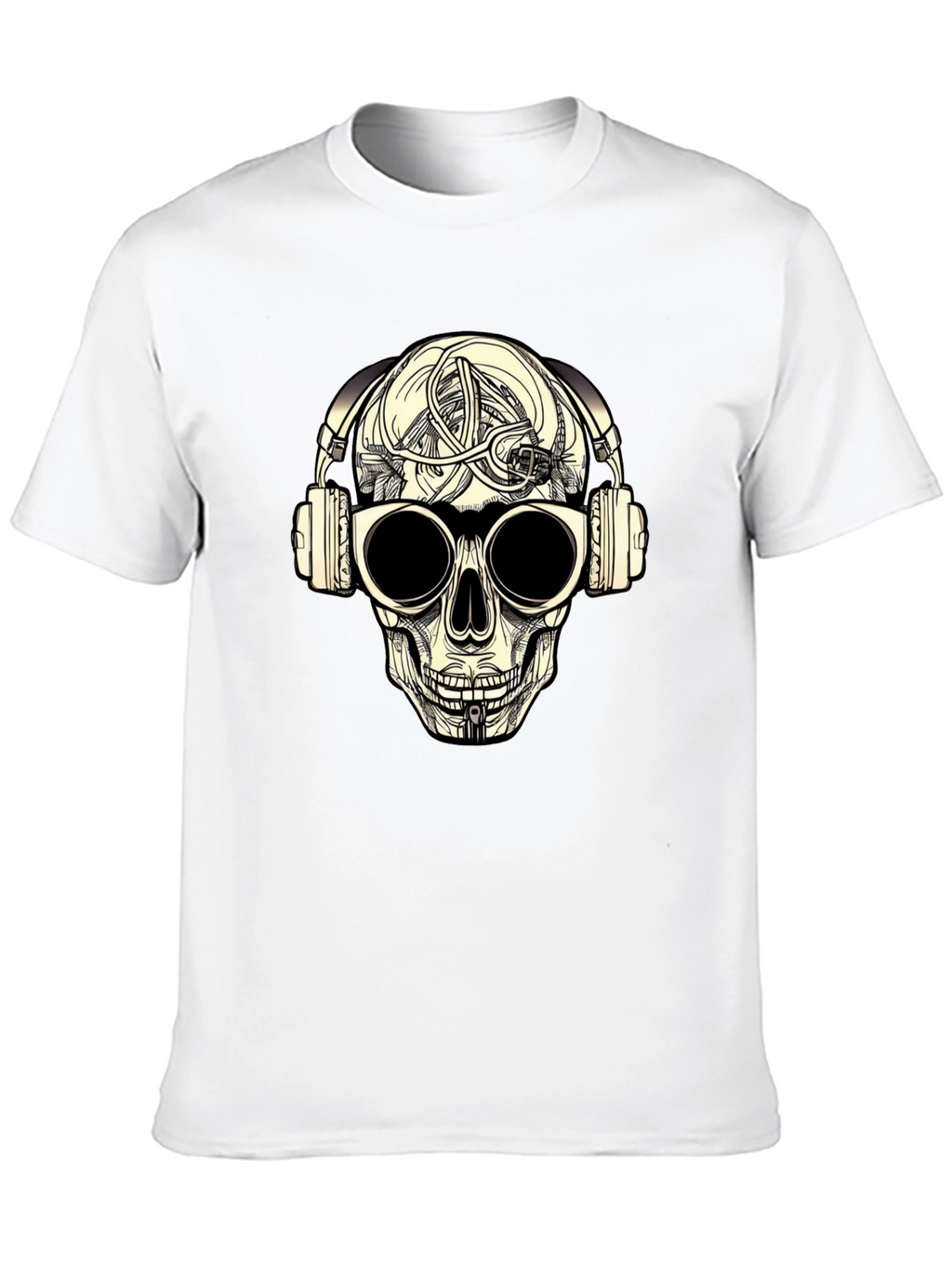 Skull with Headphones Graphic Tee - Black