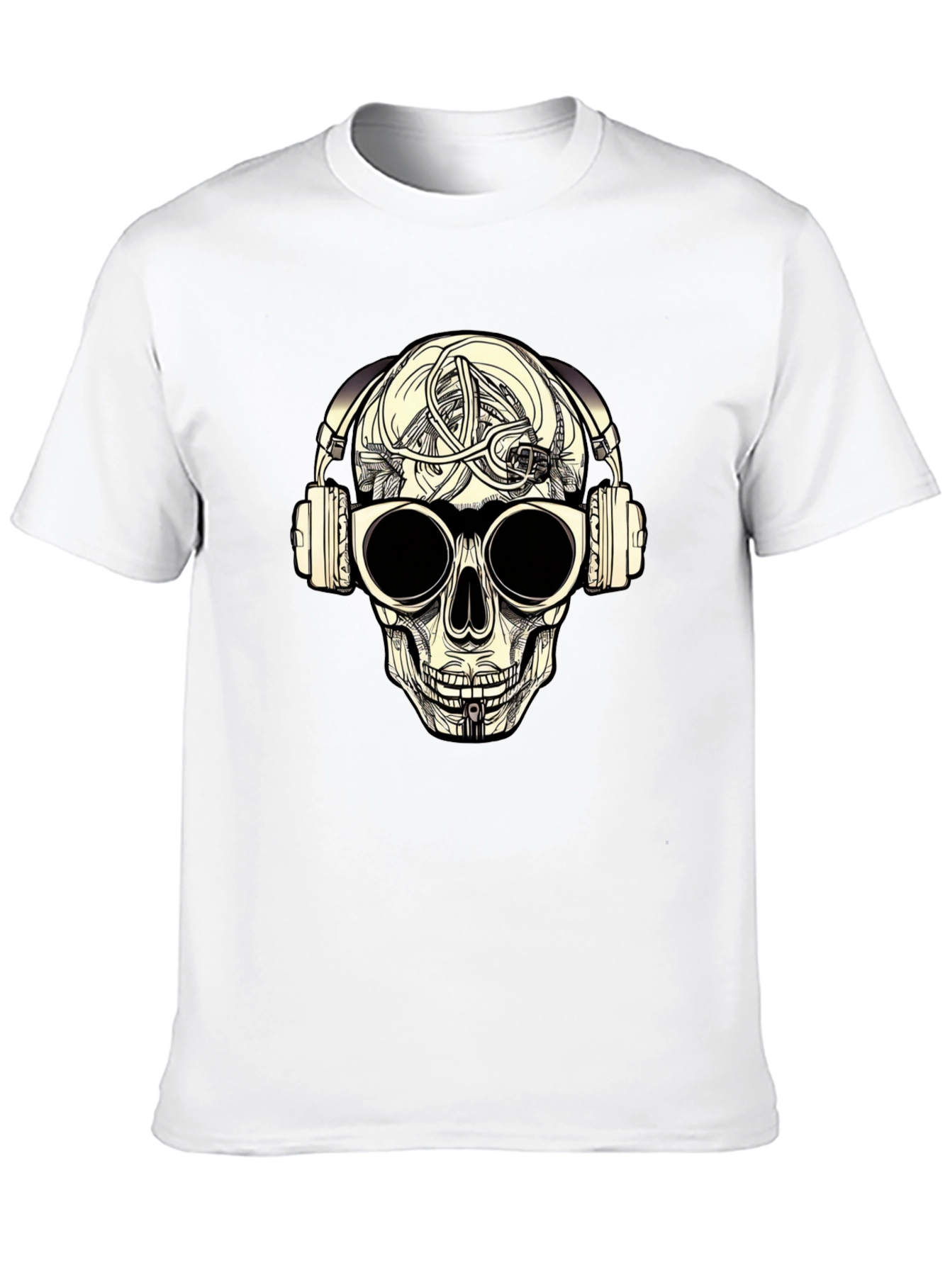 Skull with Headphones Graphic Tee - Black