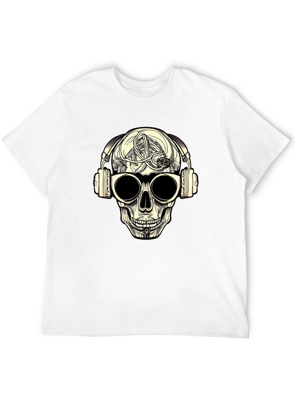Skull with Headphones Graphic Tee - Black