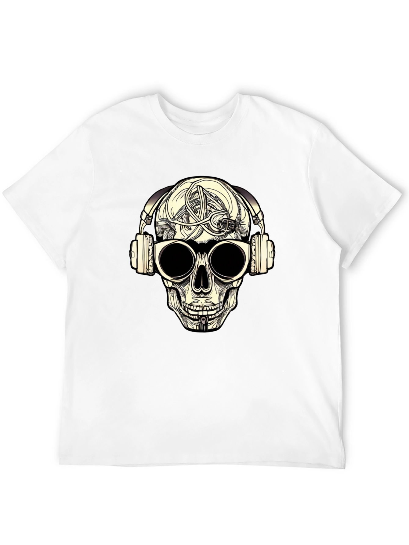Skull with Headphones Graphic Tee - Black