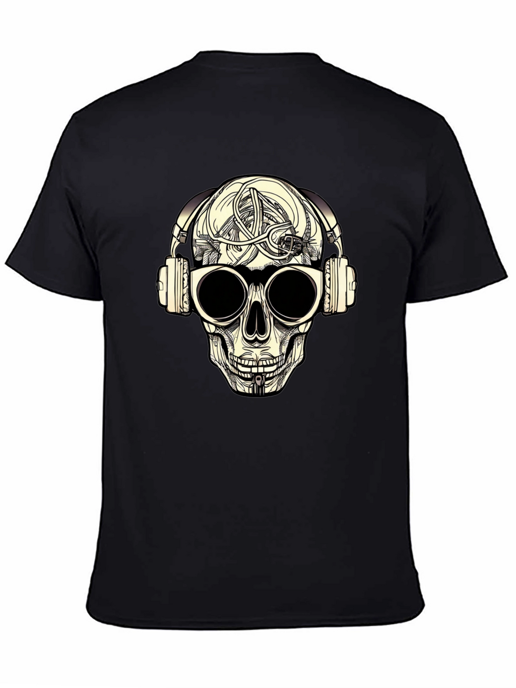 Skull with Headphones Graphic Tee - Black