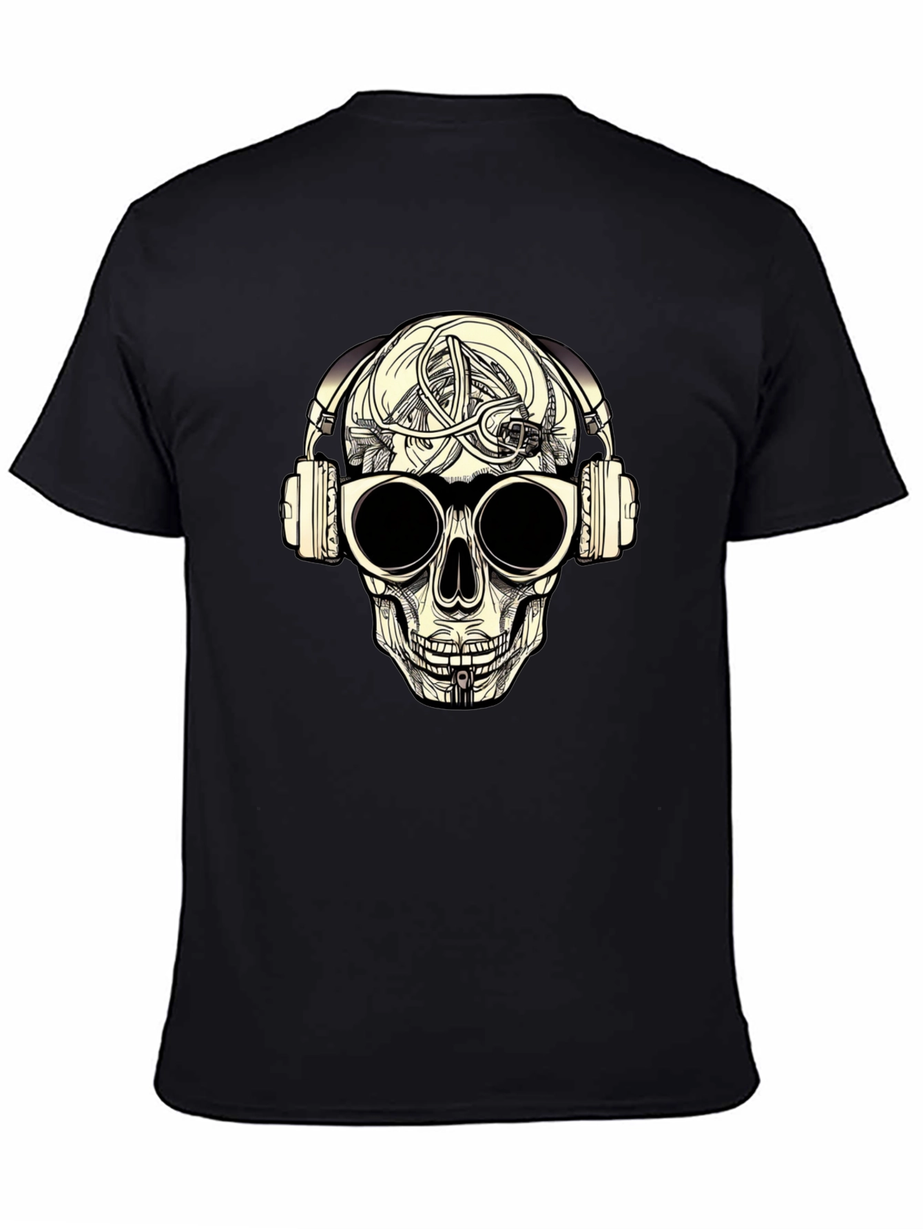 Skull with Headphones Graphic Tee - Black