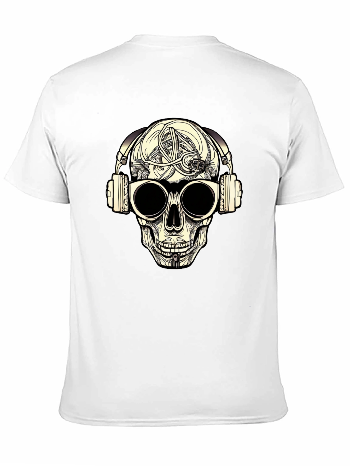 Skull with Headphones Graphic Tee - Black