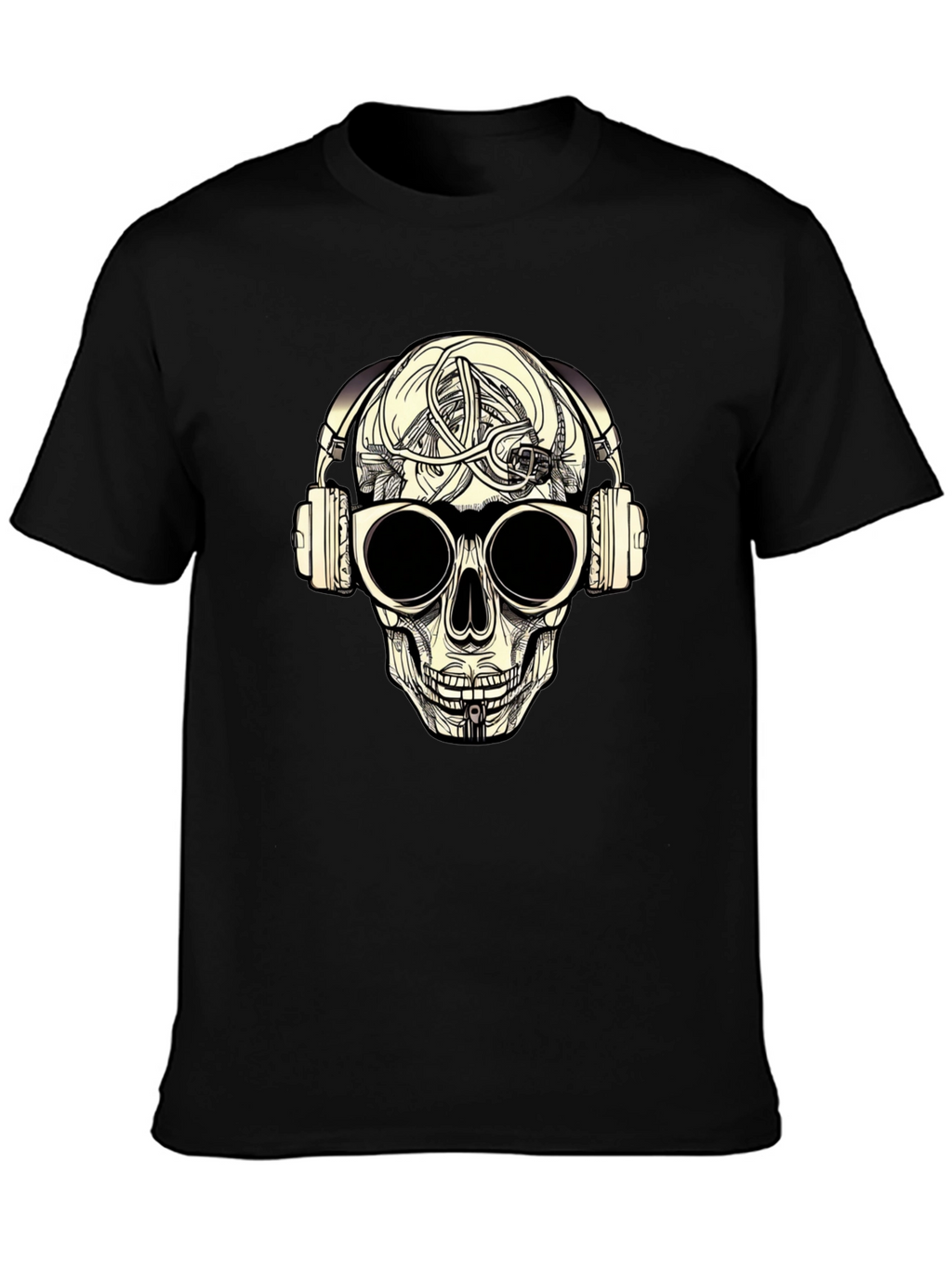Skull with Headphones Graphic Tee - Black