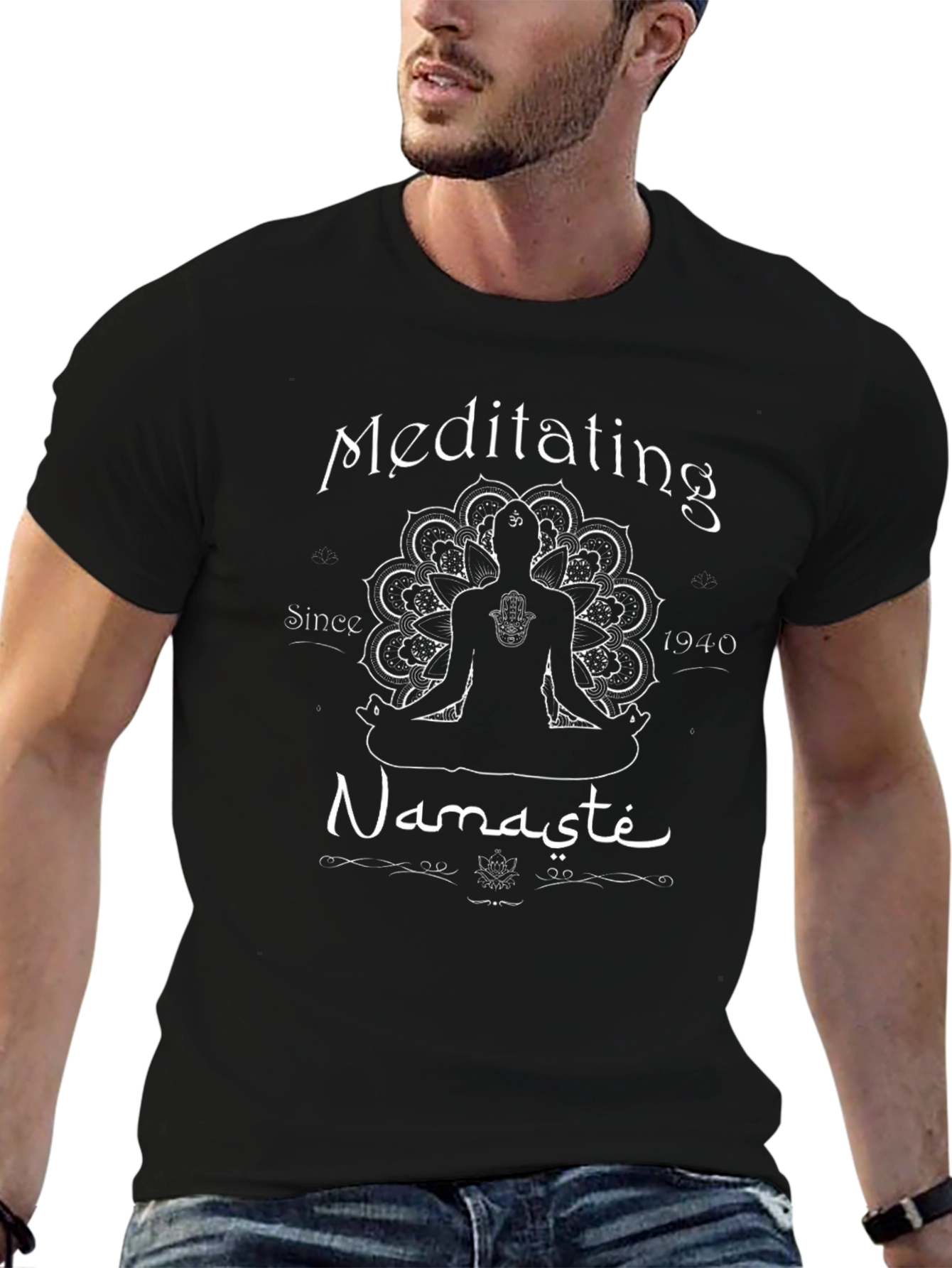 Meditating Namaste Graphic Tee - Black Cotton Blend