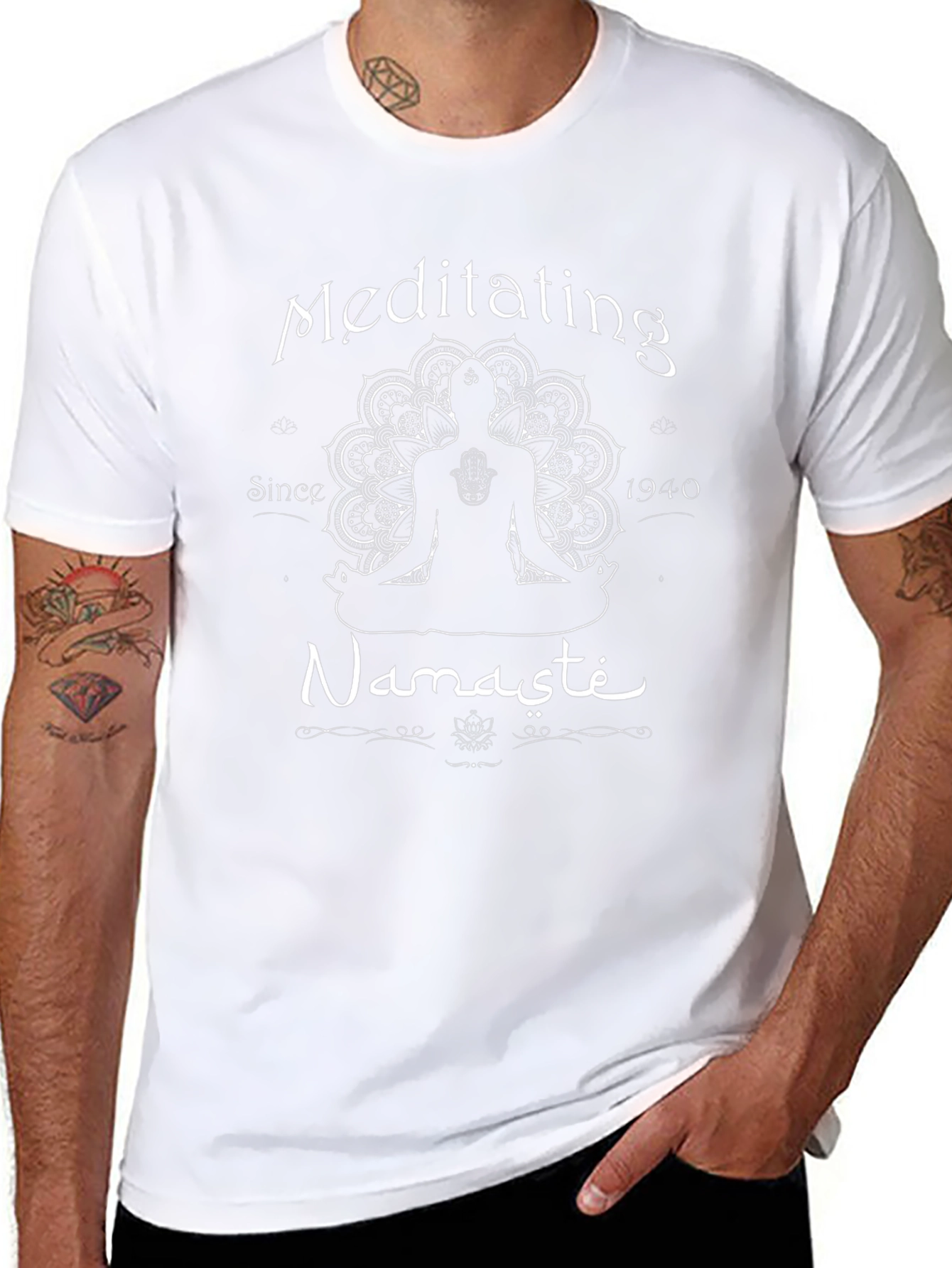 Meditating Namaste Graphic Tee - Black Cotton Blend