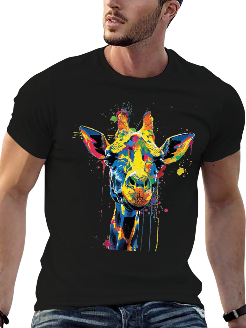 Colorful Giraffe Graphic T-Shirt