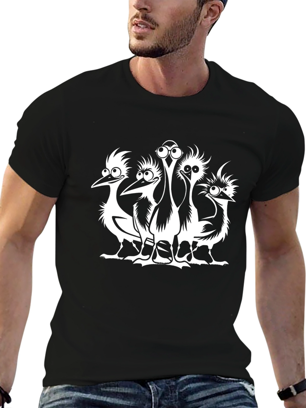 Cartoon Ostrich Graphic T-Shirt - Unisex