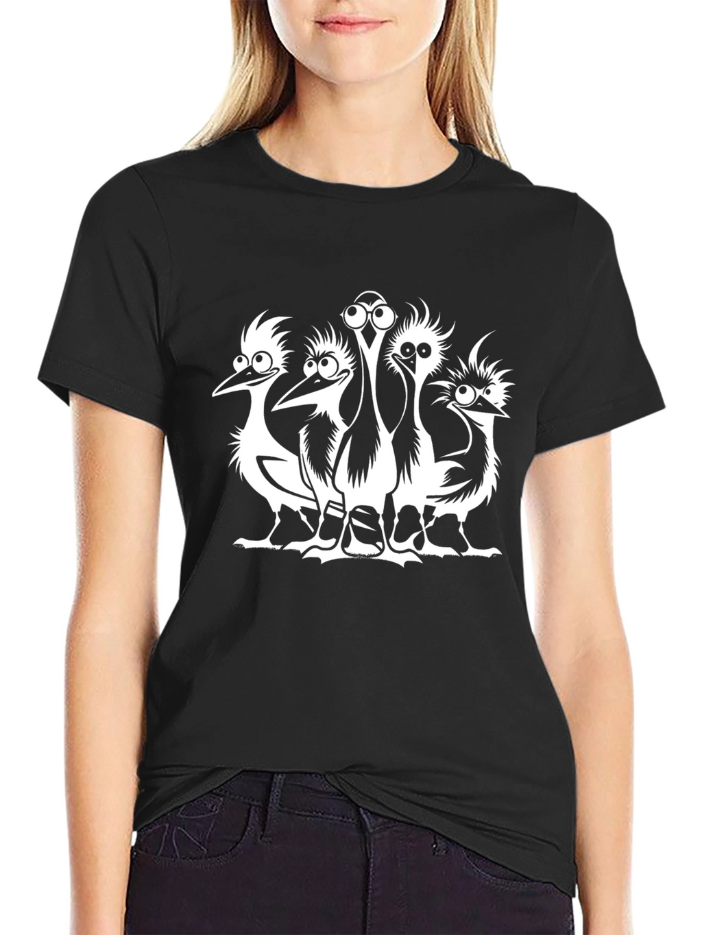 Cartoon Ostrich Graphic T-Shirt - Unisex