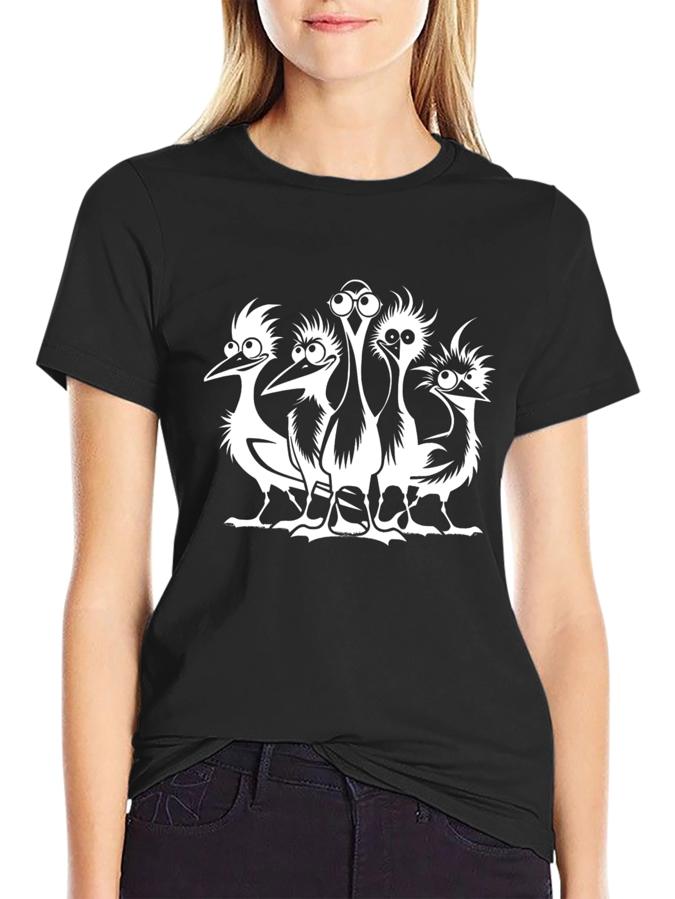 Cartoon Ostrich Graphic T-Shirt - Unisex
