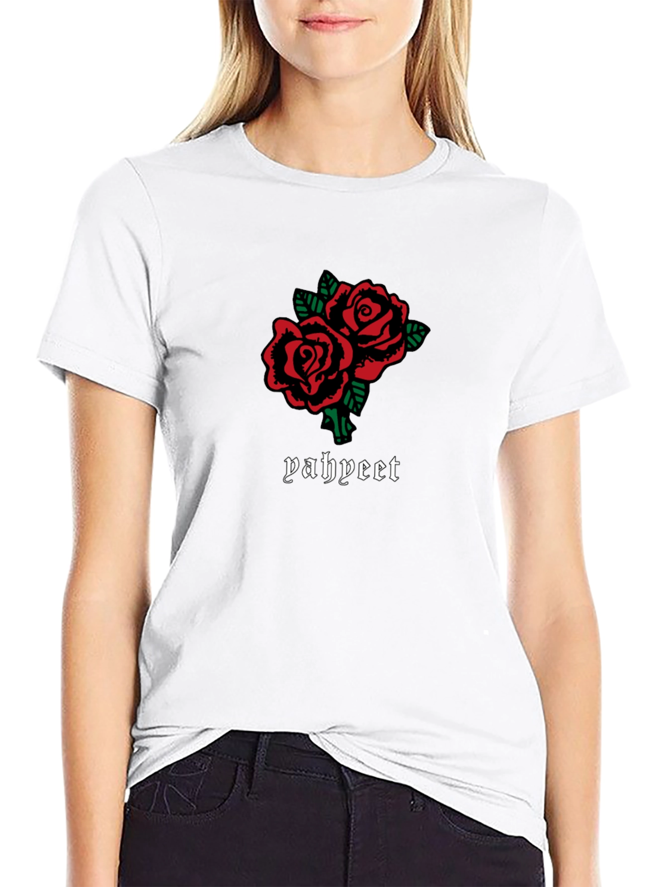 Roses Graphic Tee - Trendy Black T-Shirt