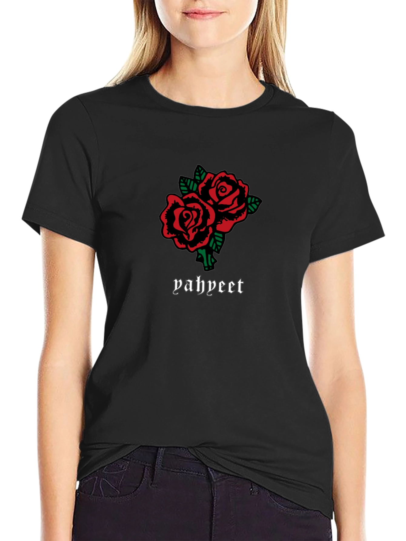 Roses Graphic Tee - Trendy Black T-Shirt