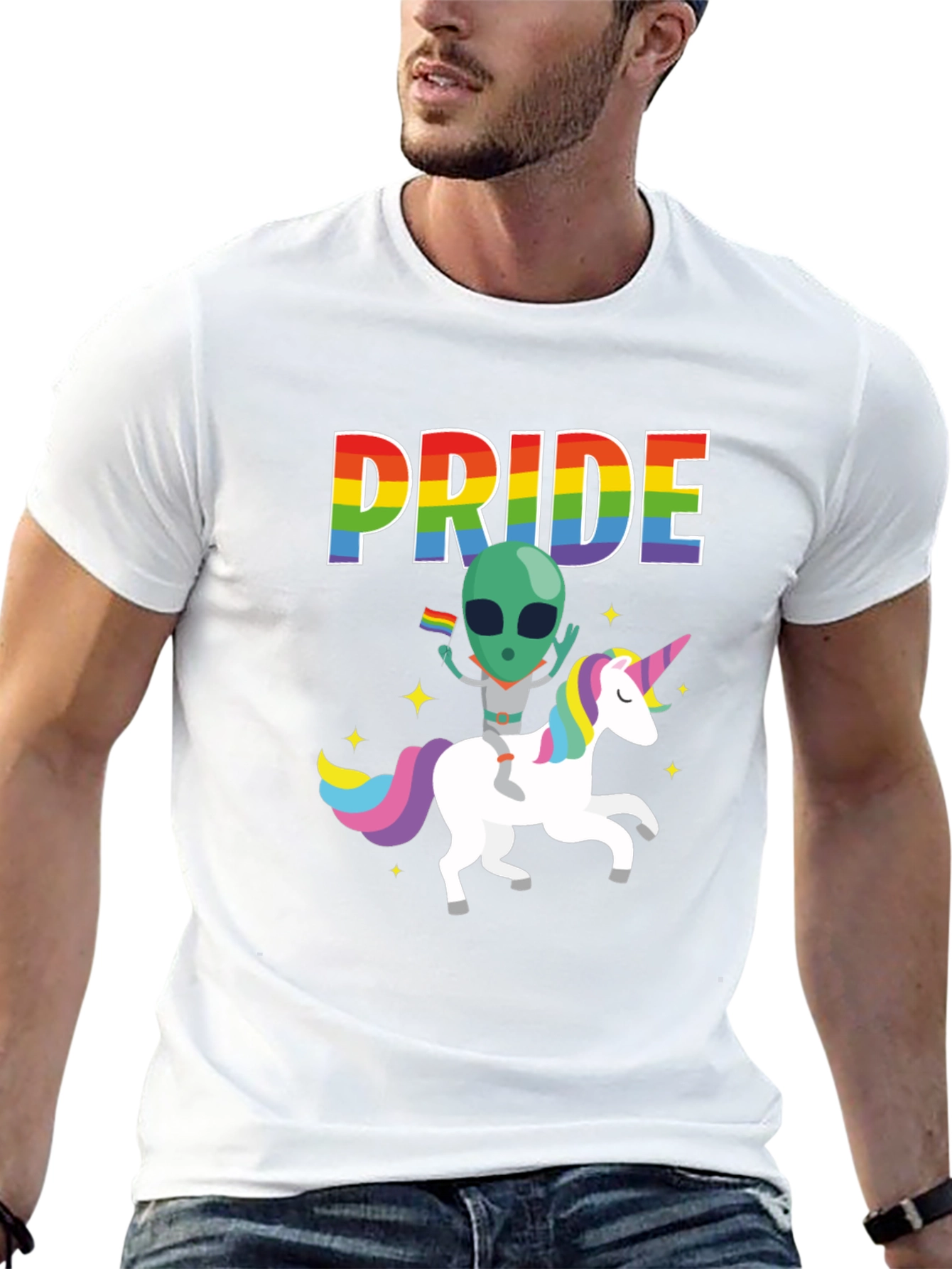 Pride Alien Riding Unicorn Graphic Tee