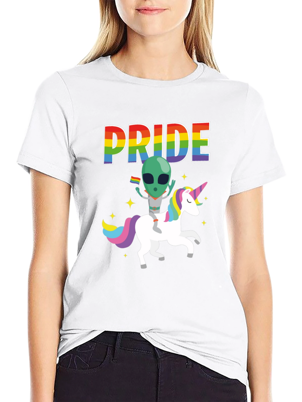 Pride Alien Riding Unicorn Graphic Tee
