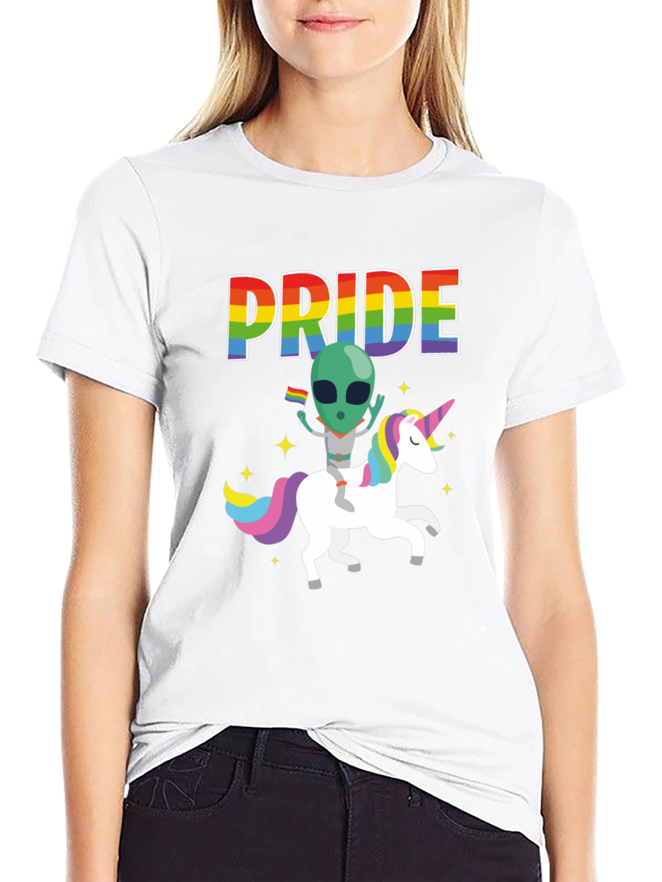 Pride Alien Riding Unicorn Graphic Tee