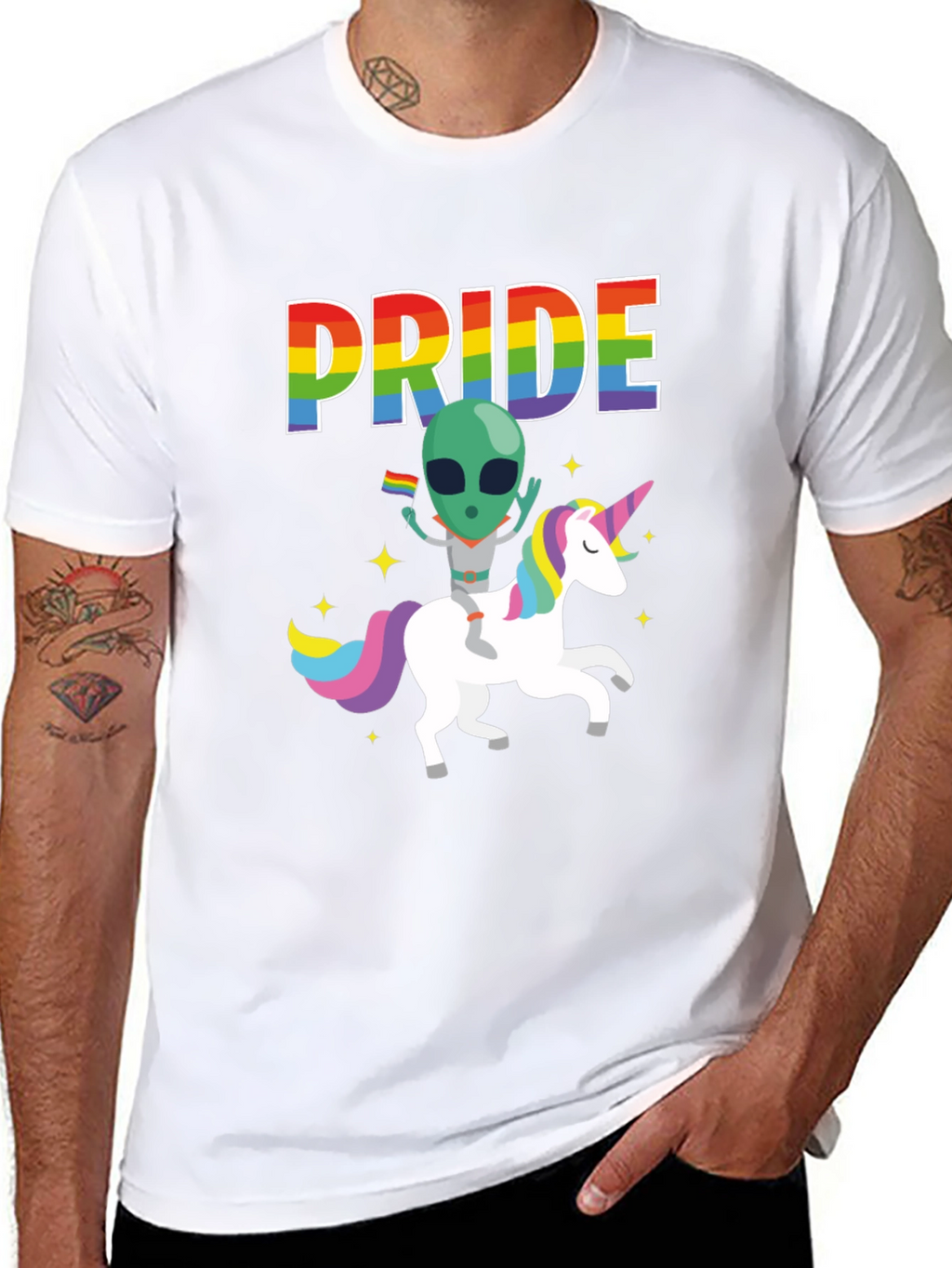 Pride Alien Riding Unicorn Graphic Tee