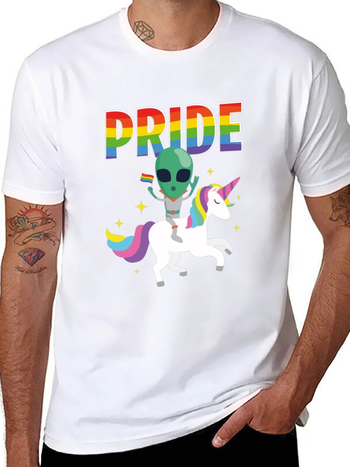 Pride Alien Riding Unicorn Graphic Tee