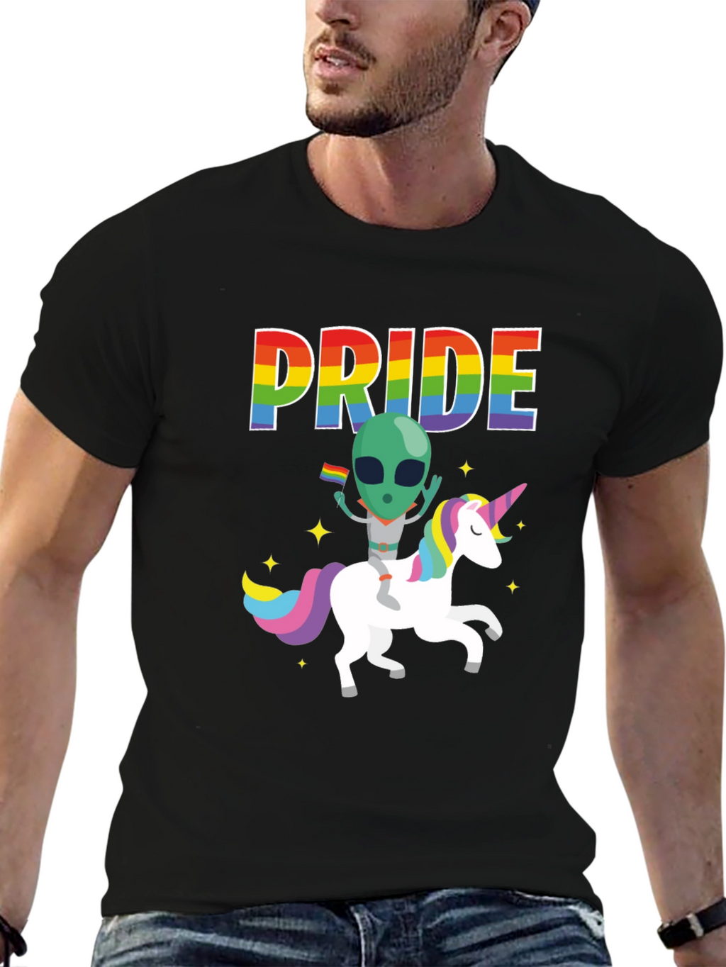 Pride Alien Riding Unicorn Graphic Tee
