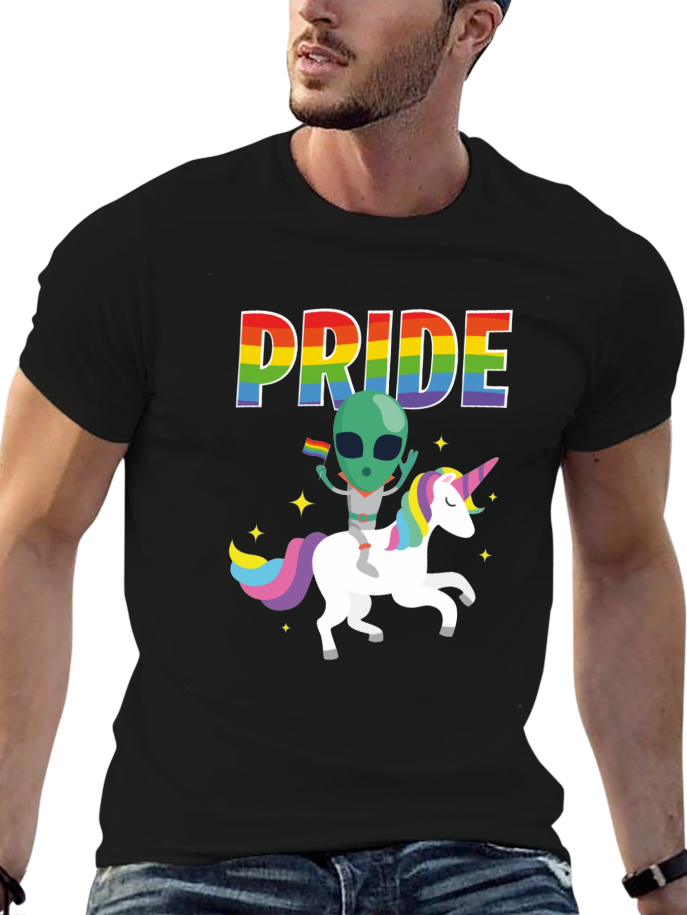Pride Alien Riding Unicorn Graphic Tee