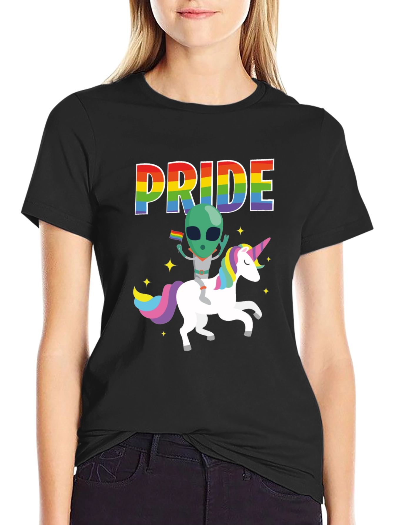 Pride Alien Riding Unicorn Graphic Tee