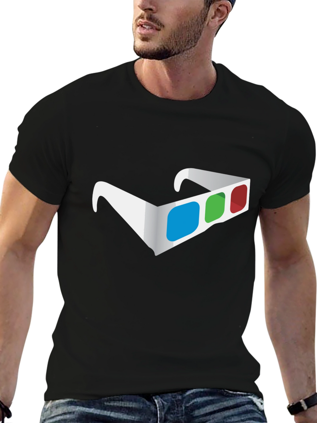3D Glasses Graphic Tee - Stylish Mens Black T-Shirt