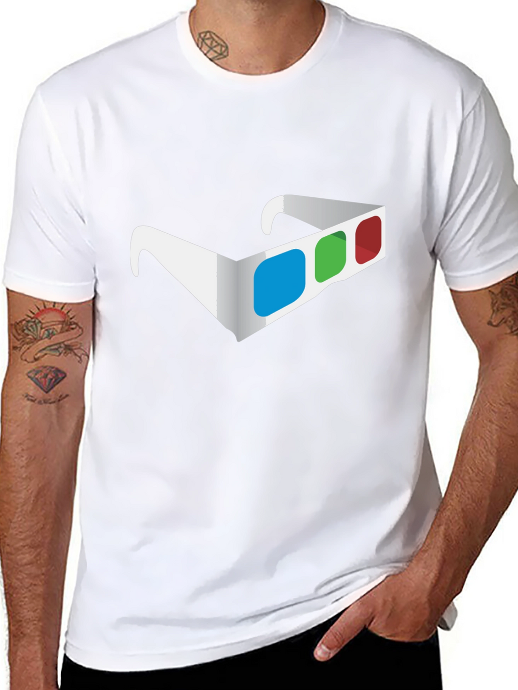 3D Glasses Graphic Tee - Stylish Mens Black T-Shirt
