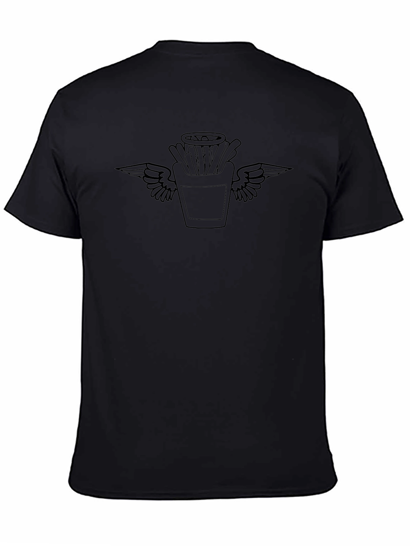 Black T-Shirt with Fries & Wings Graphic