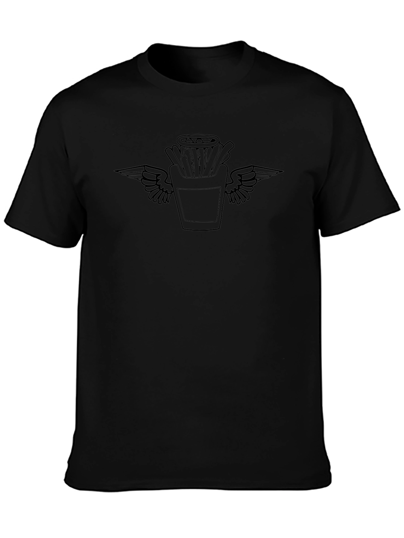 Black T-Shirt with Fries & Wings Graphic