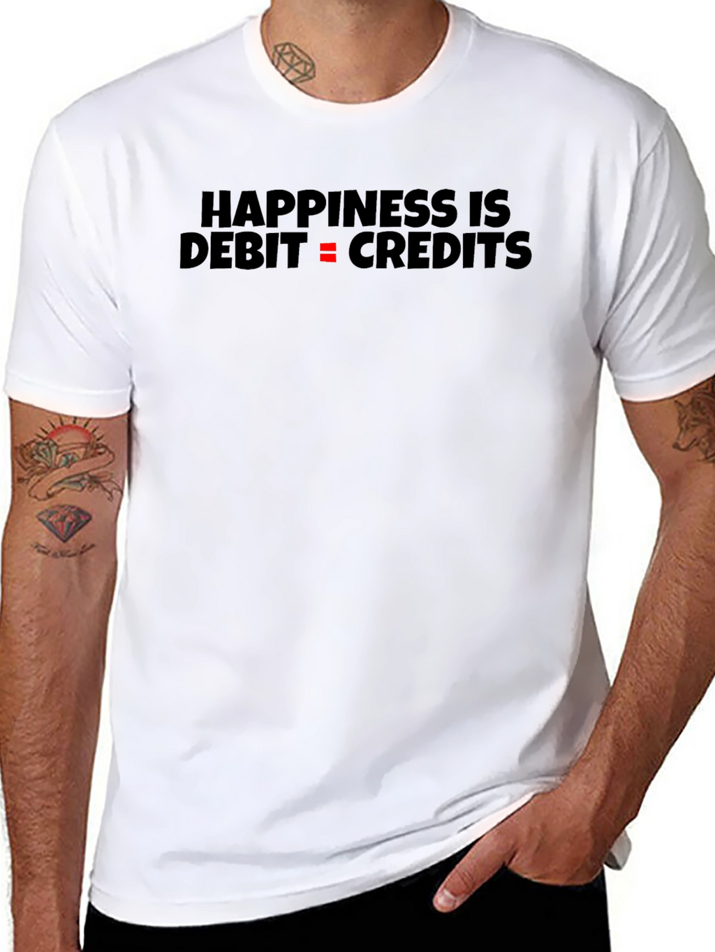 Happiness is Debit = Credits Black T-Shirt