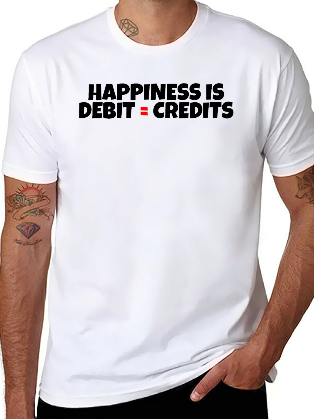 Happiness is Debit = Credits Black T-Shirt