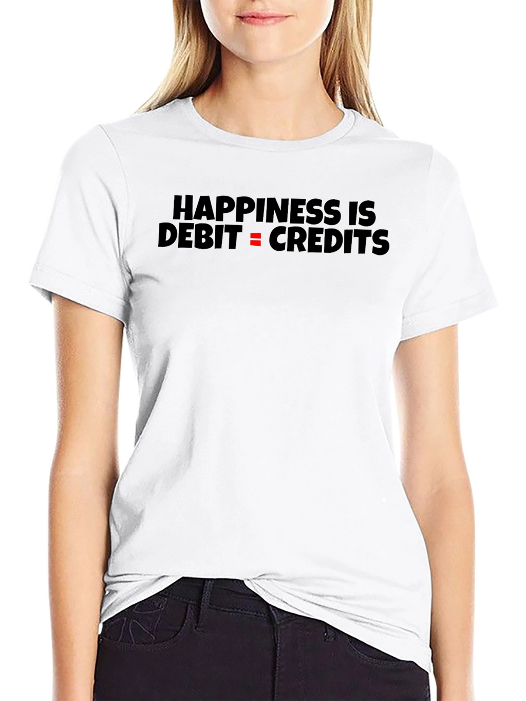 Happiness is Debit = Credits Black T-Shirt