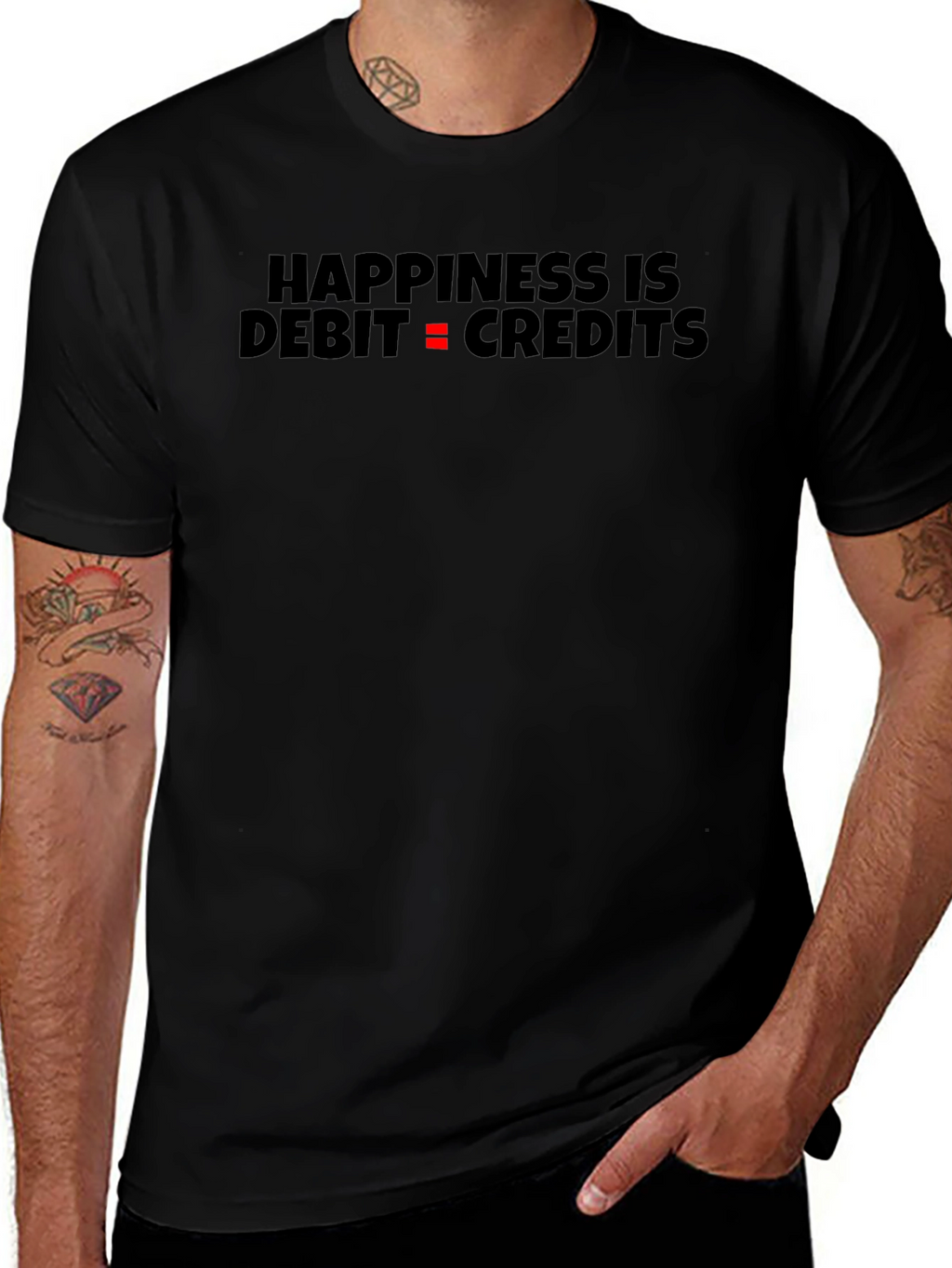 Happiness is Debit = Credits Black T-Shirt