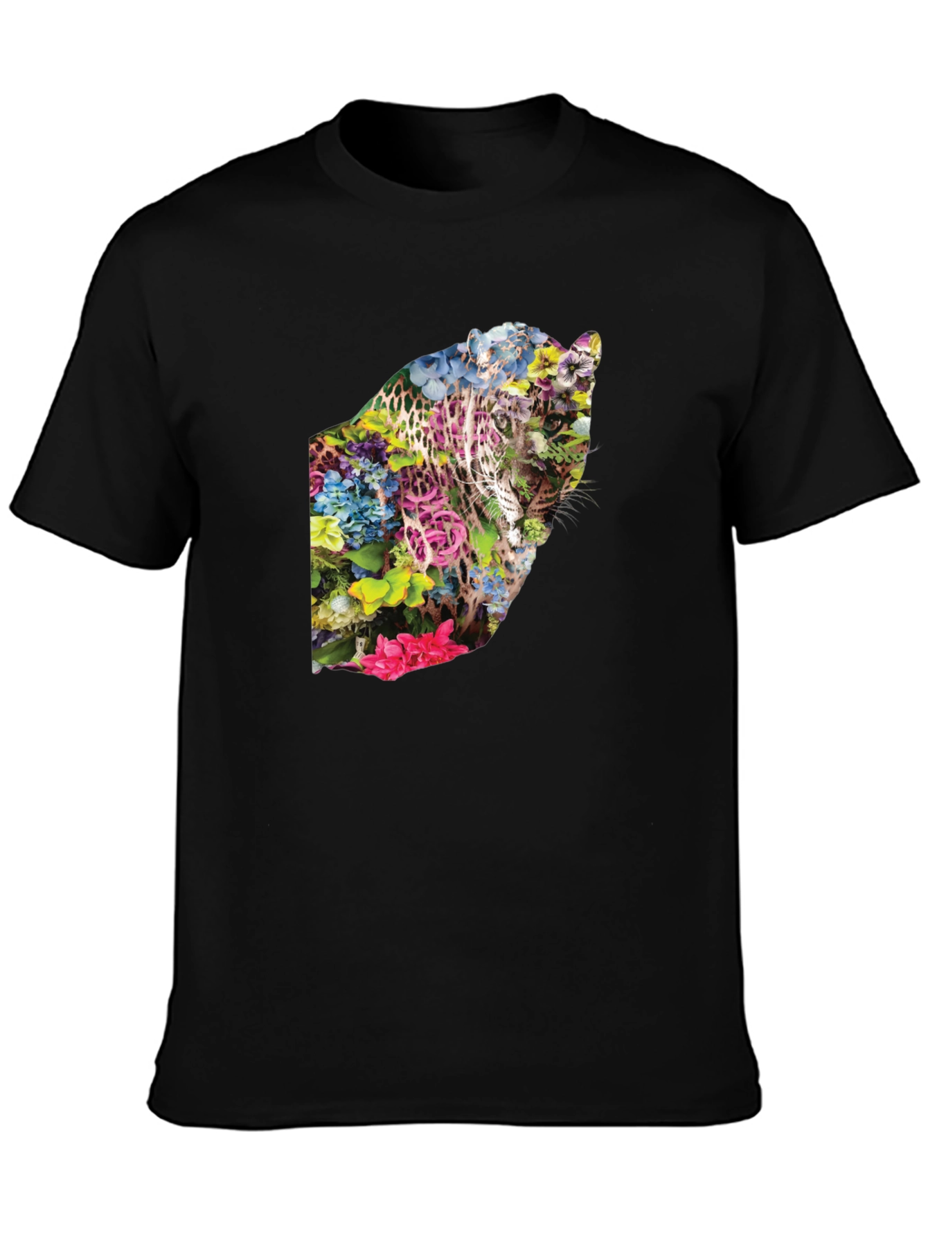 Floral Leopard Print Black T-Shirt - Stylish & Unique