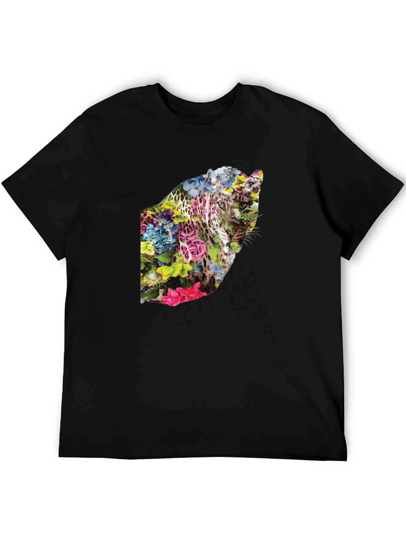 Floral Leopard Print Black T-Shirt - Stylish & Unique