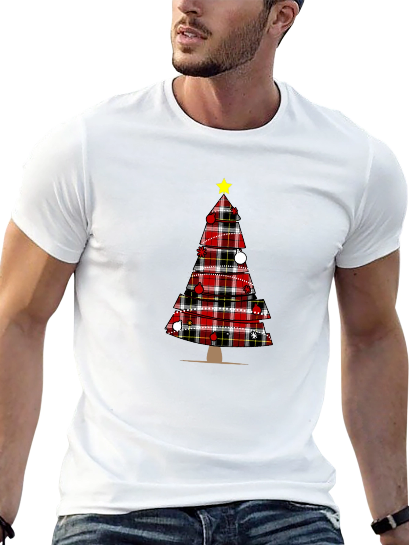 Festive Plaid Christmas Tree Graphic Tee