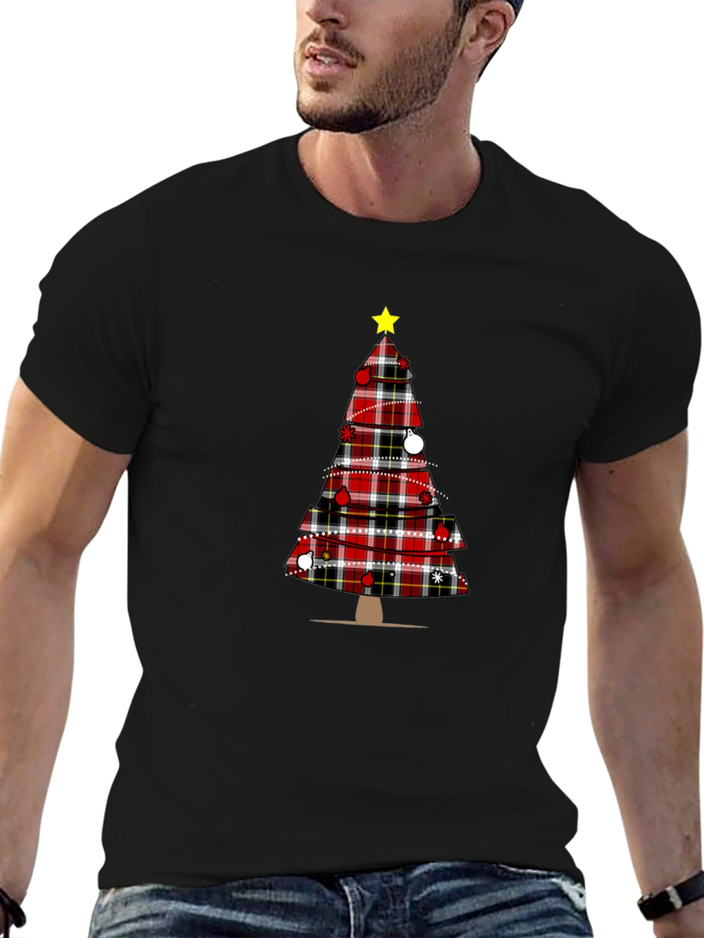 Festive Plaid Christmas Tree Graphic Tee